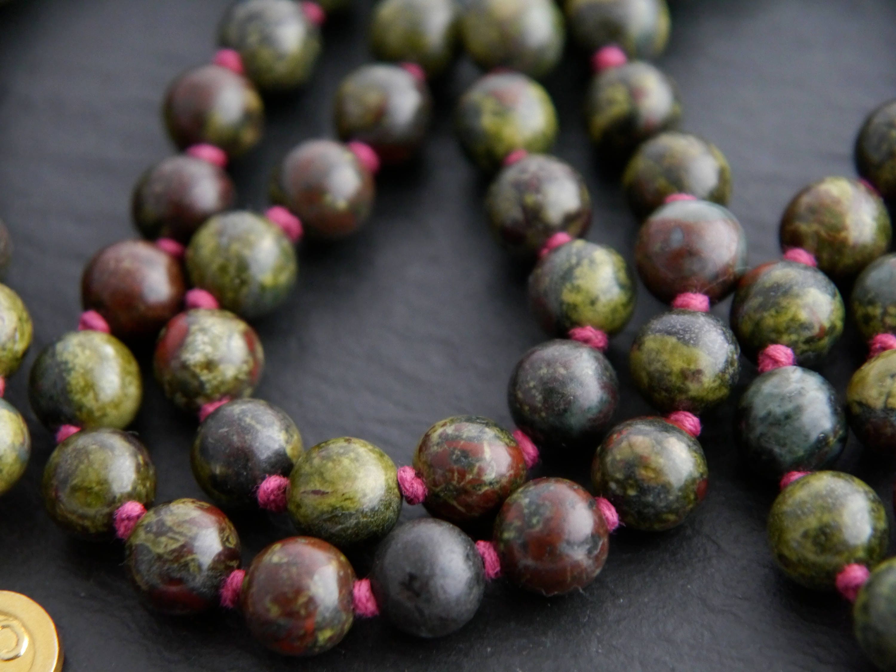 Red Dragon Blood Jasper 108 Mala Bead , Wrap, Hand Knotted Tibetan Prayer Beads