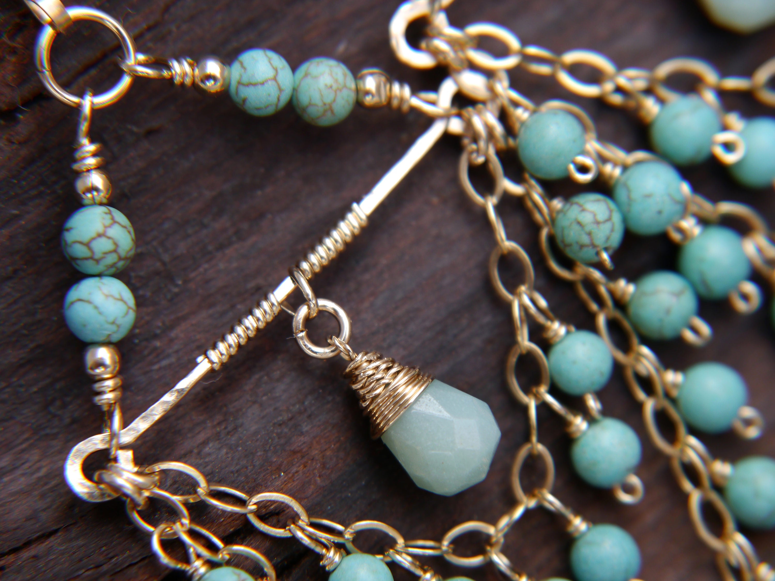 Turquoise Magnesite Chandelier Fringe Gemstone Earrings, 14K Gold Filled Coastal Wedding