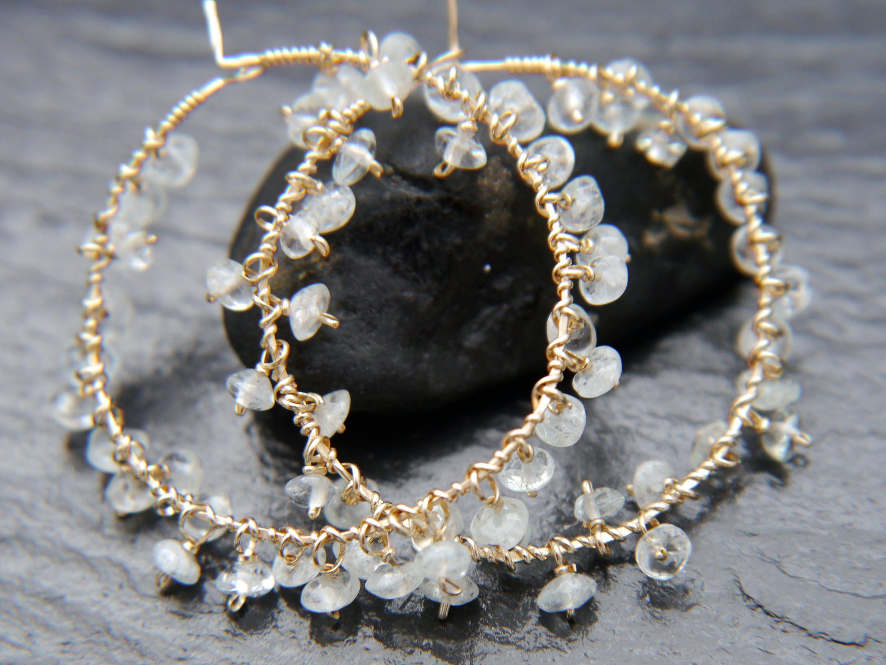 Aquamarine Floral Hoop Gemstone Earrings, 14K Gold Filled Boho Style