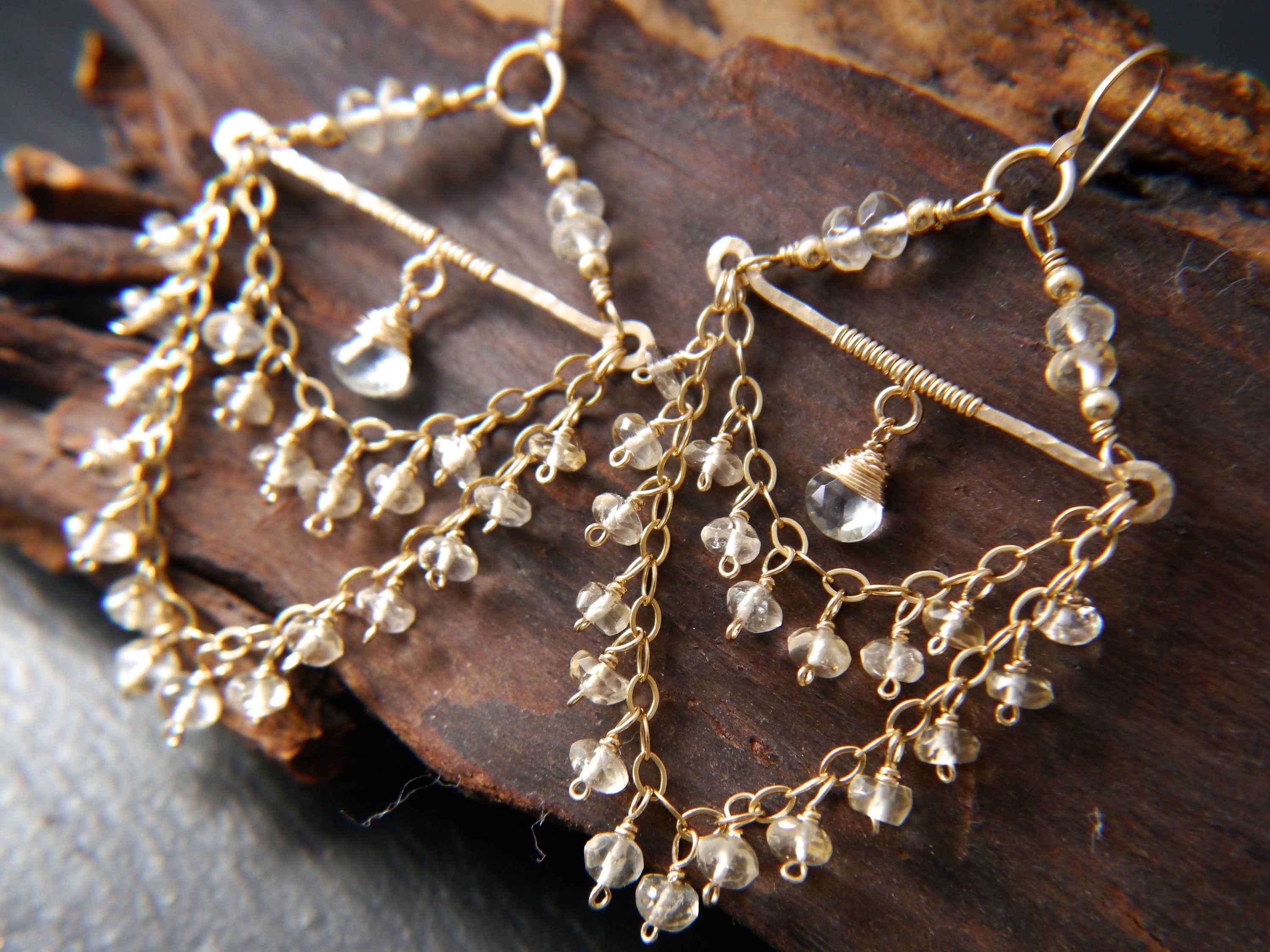 Citrine Chandelier Gemstone Earrings, 14K Gold Filled Bohemian Style
