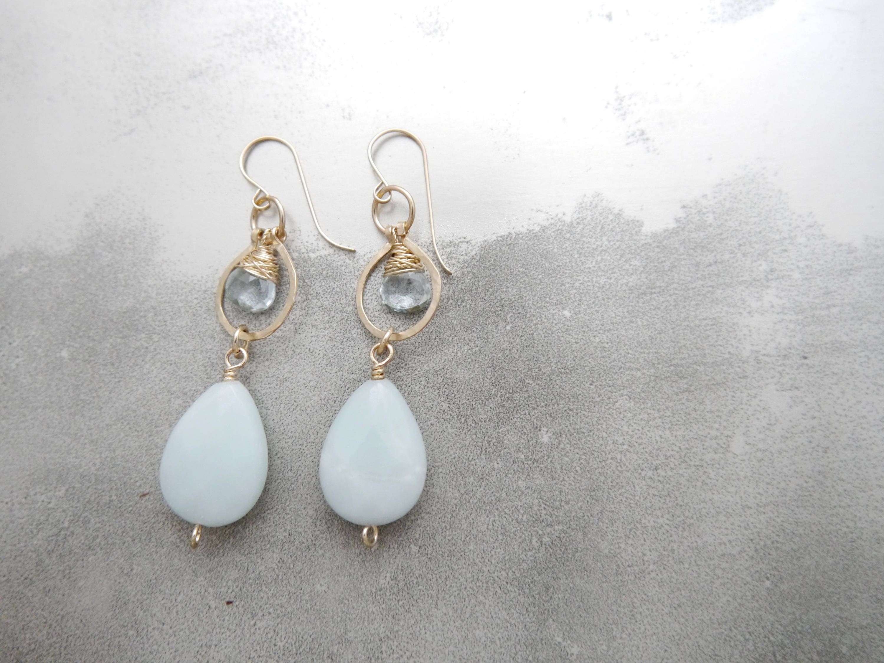 Amazonite Green Amethyst Chandelier Earrings, 14K Gold Filled Statement Dangle, Boho Bridal Jewelry