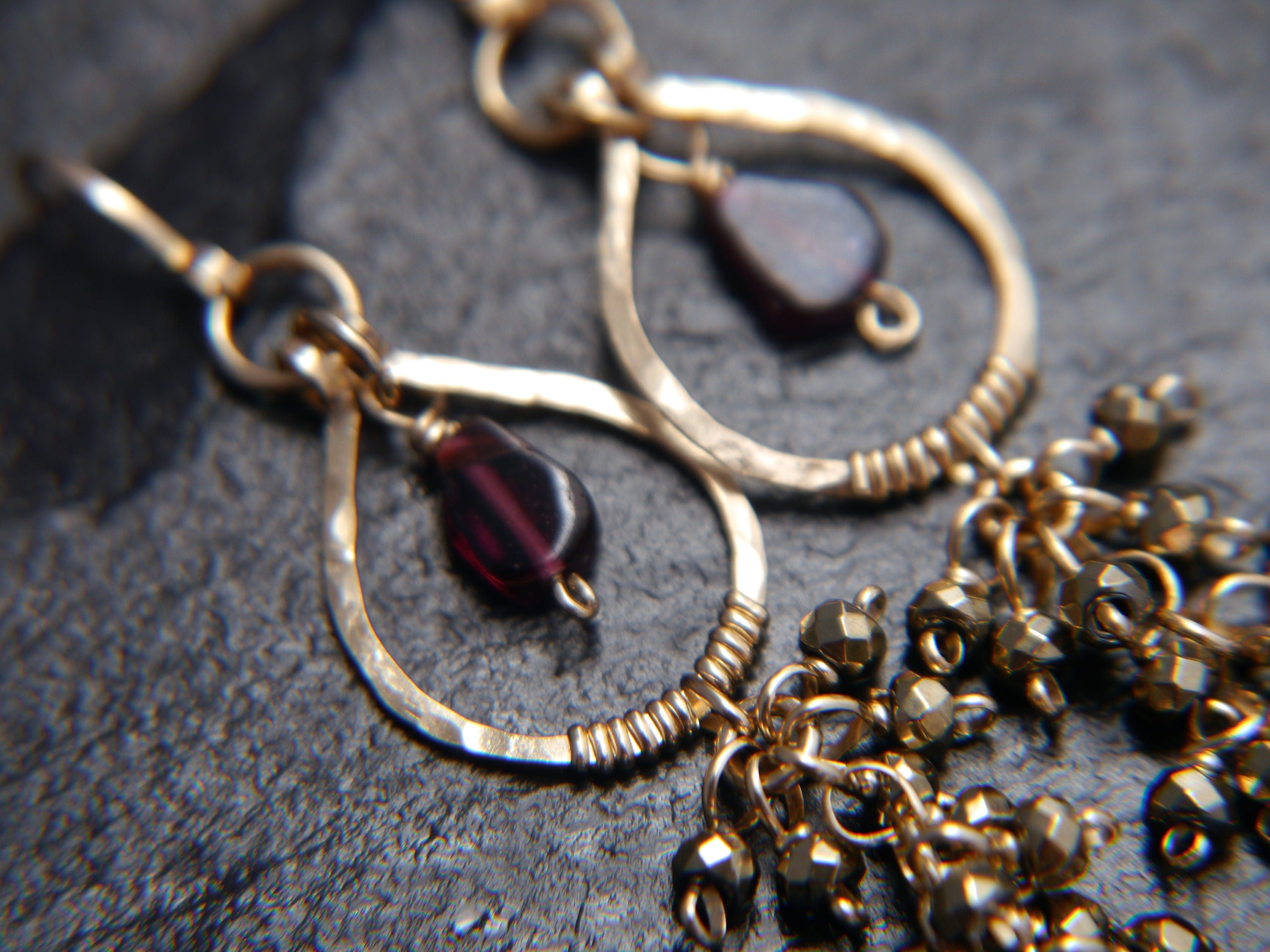 Garnet Chandelier Floral Gemstone Earrings, 14K Gold Filled Bohemian Style