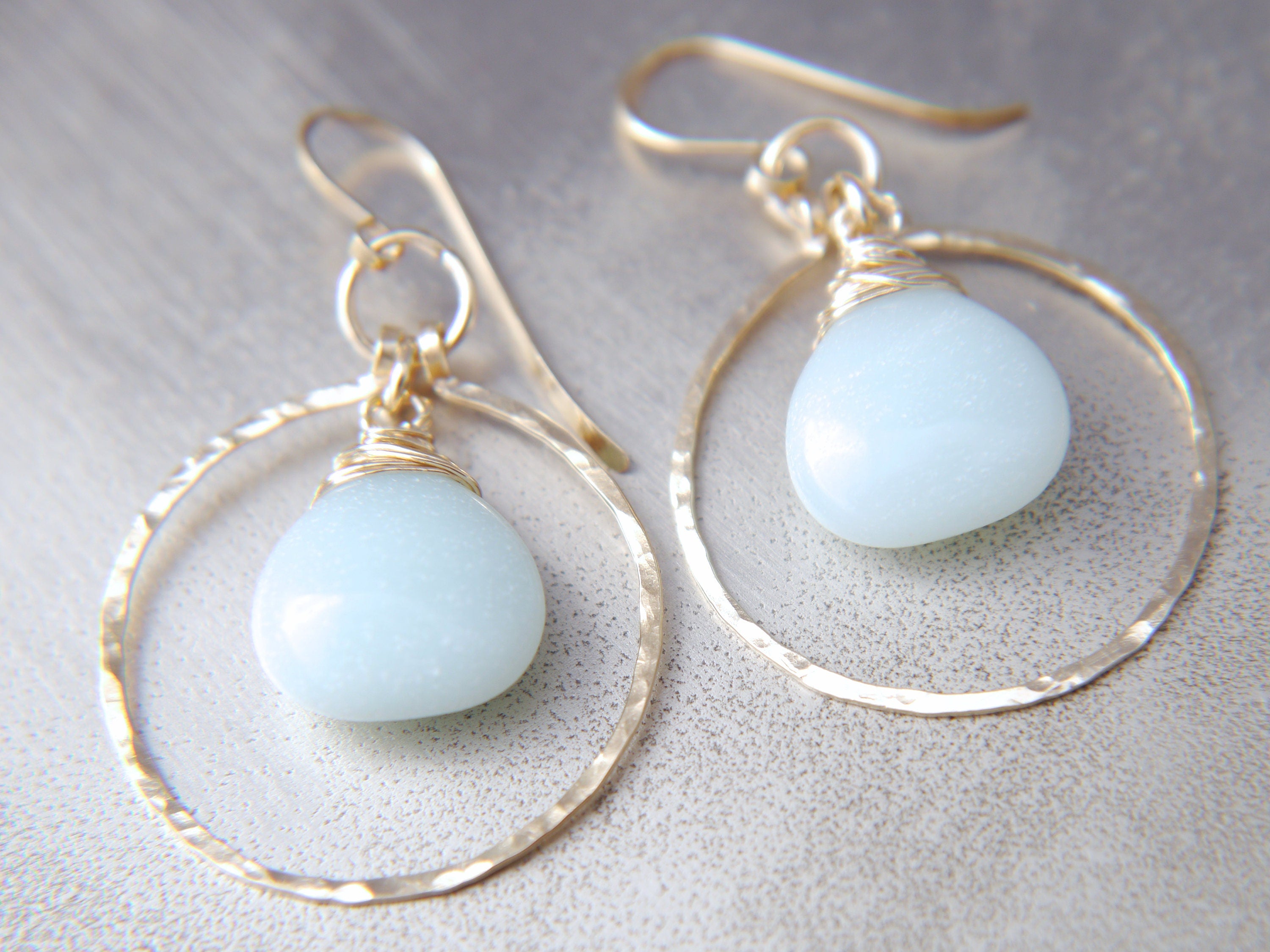 Amazonite Hoop Earrings, 14K Gold Filled Circle Dangle, Everyday Gemstone Jewelry