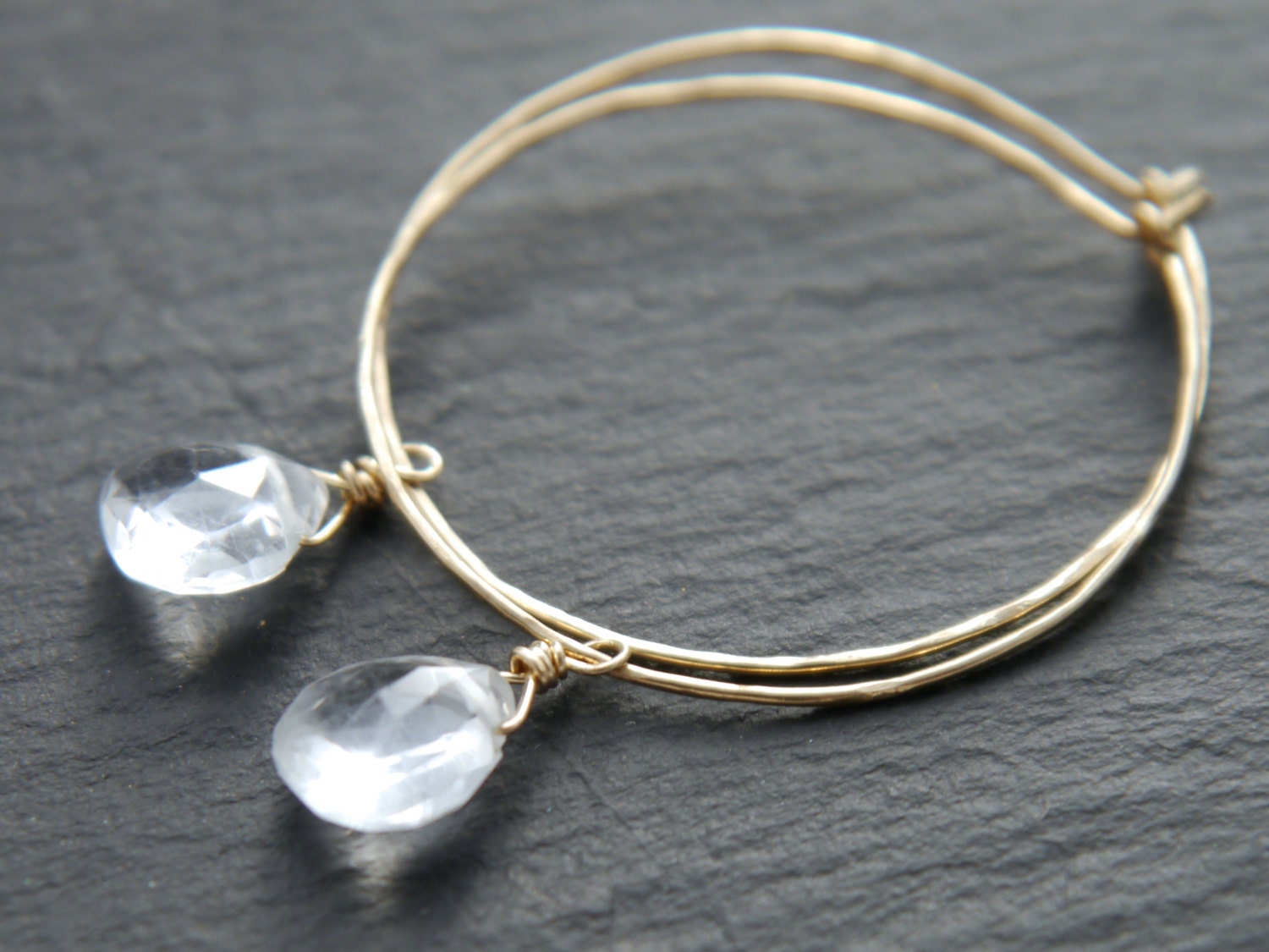 Quartz Teardrop Briolette Gemstone Earrings, 14K Gold Filled Boho Style