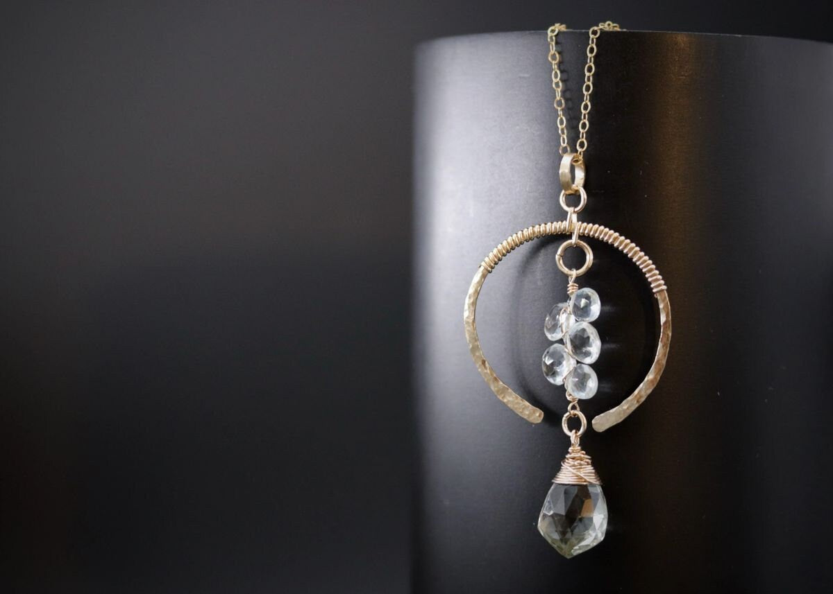 Aquamarine Green Amethyst Crescent Moon Necklace