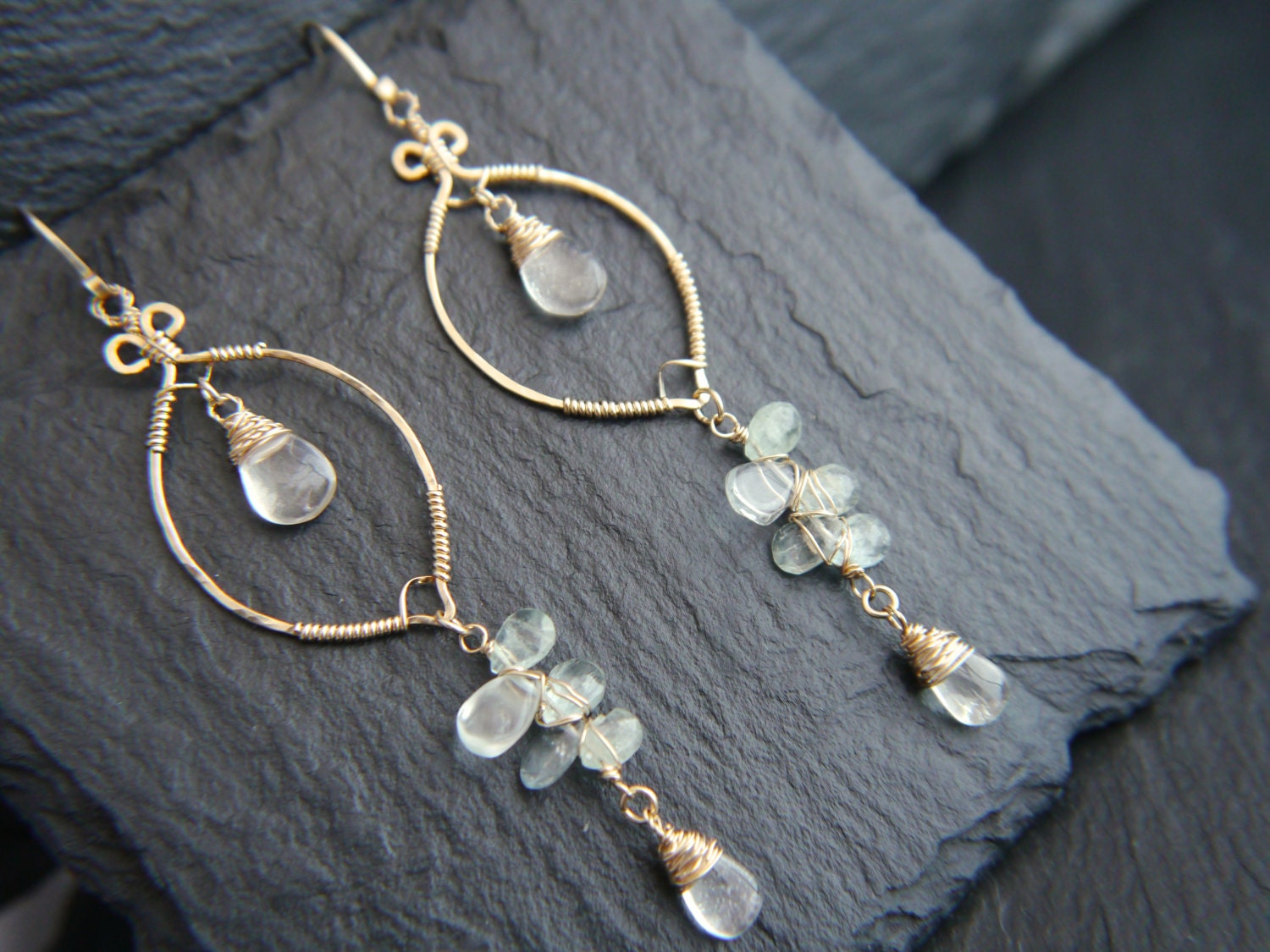 Aquamarine Floral Chandelier Gemstone Earrings, 14K Gold Filled Bohemian Chic