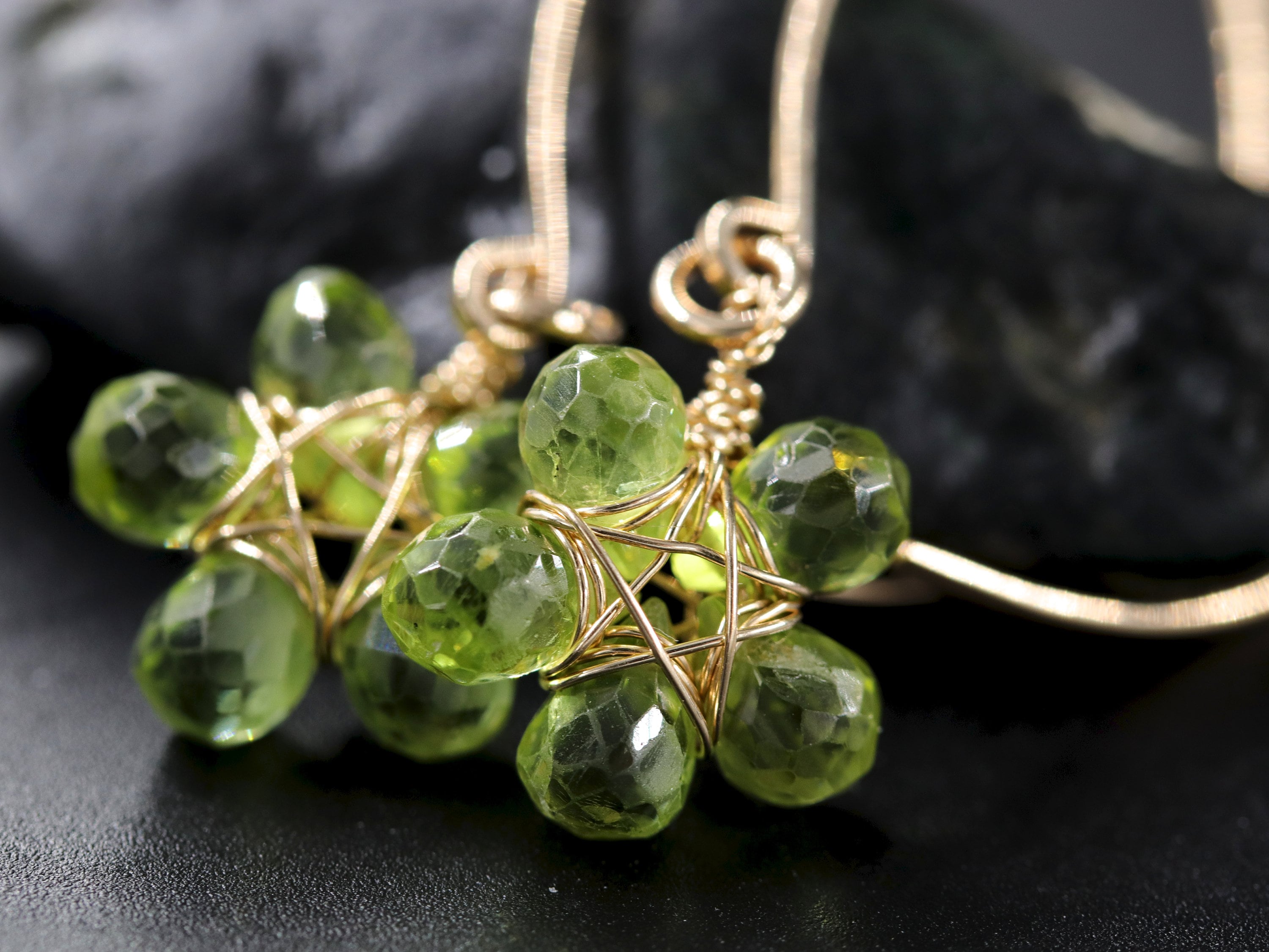 Peridot Green Floral Hoop Gemstone Earrings, 14K Gold Filled Spring Wedding
