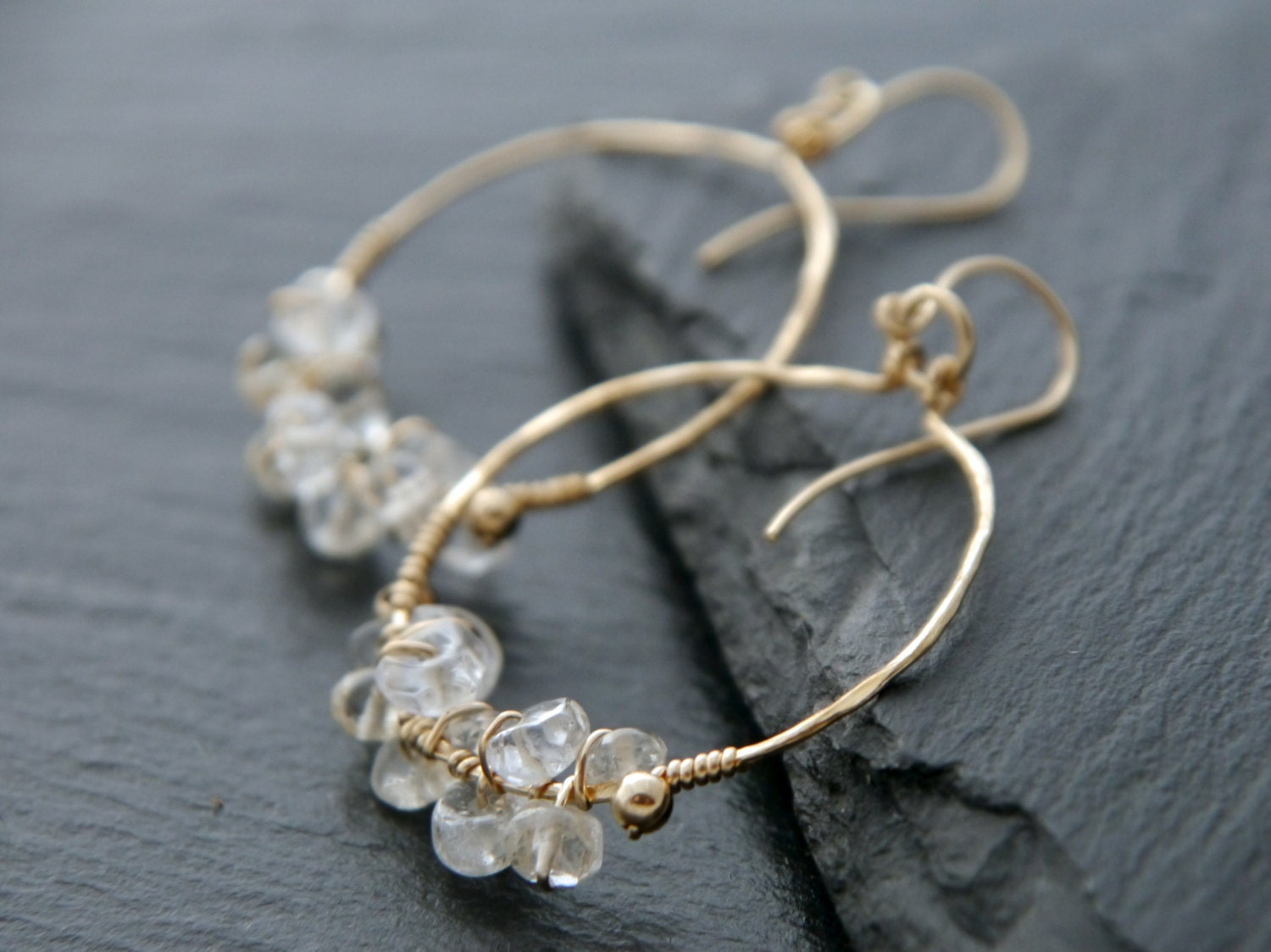 Citrine Hoop Gemstone Earrings, 14K Gold Filled Bohemian Style
