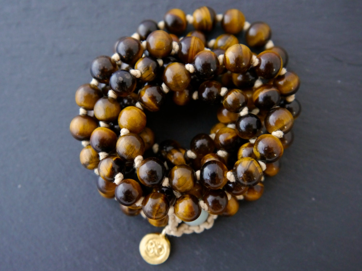 Brown Tiger’s Eye 108 Mala Bead , Wrap, Hand Knotted Tibetan Prayer Beads