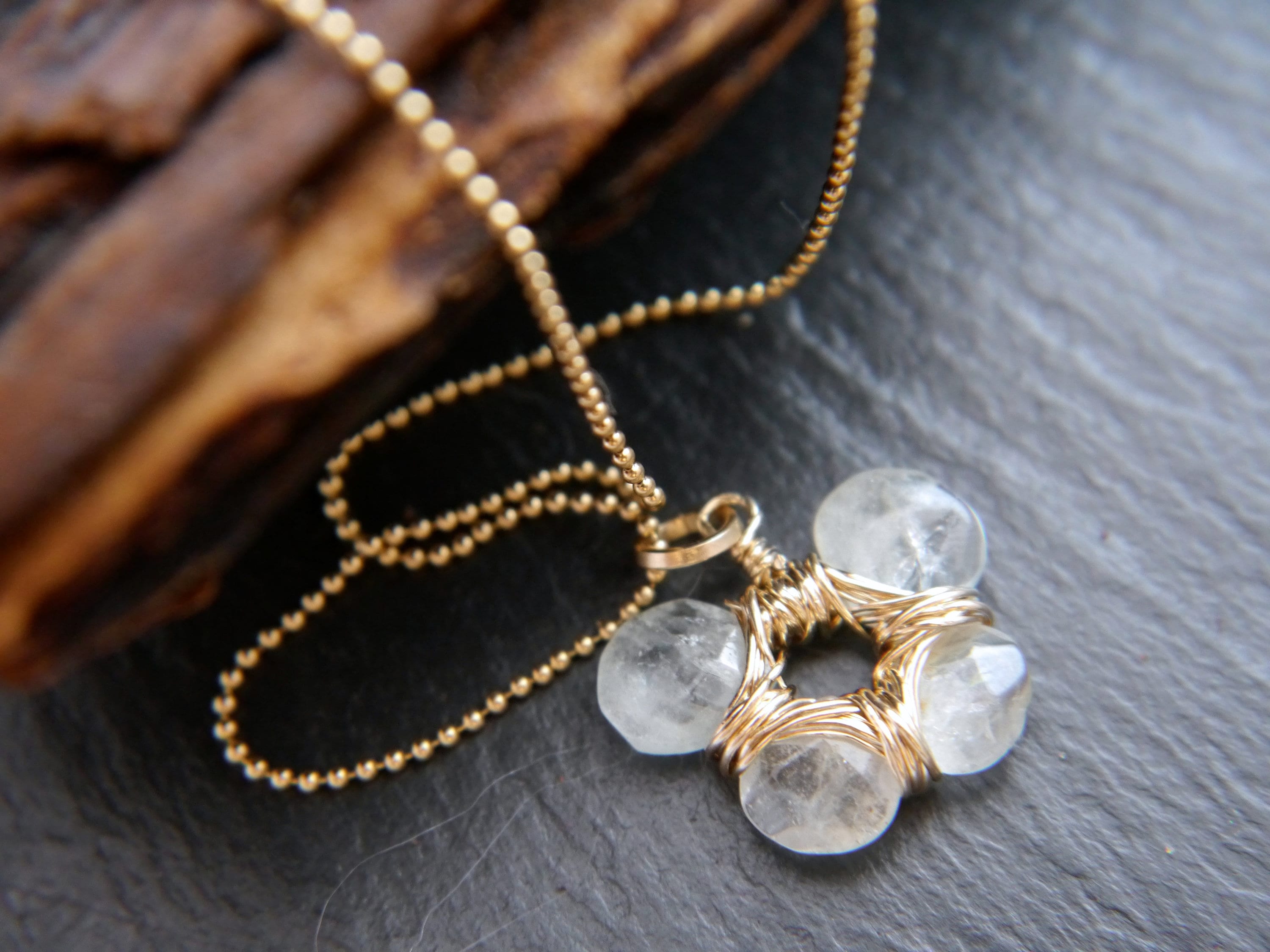 Aquamarine Flower Pendant Gemstone Necklace, 14K Gold Filled Bohemian Bride