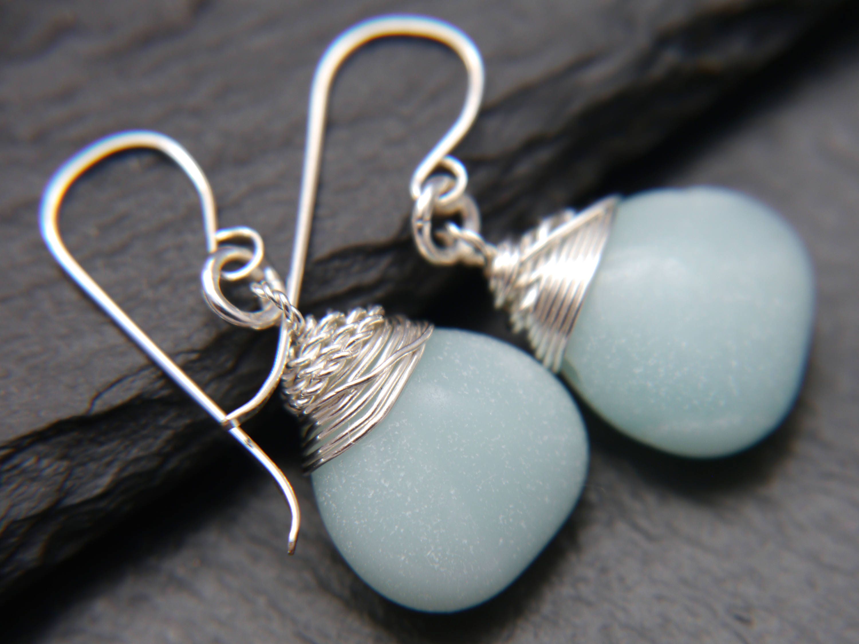 Amazonite Teardrop Gemstone Earrings, Sterling Silver Something Blue