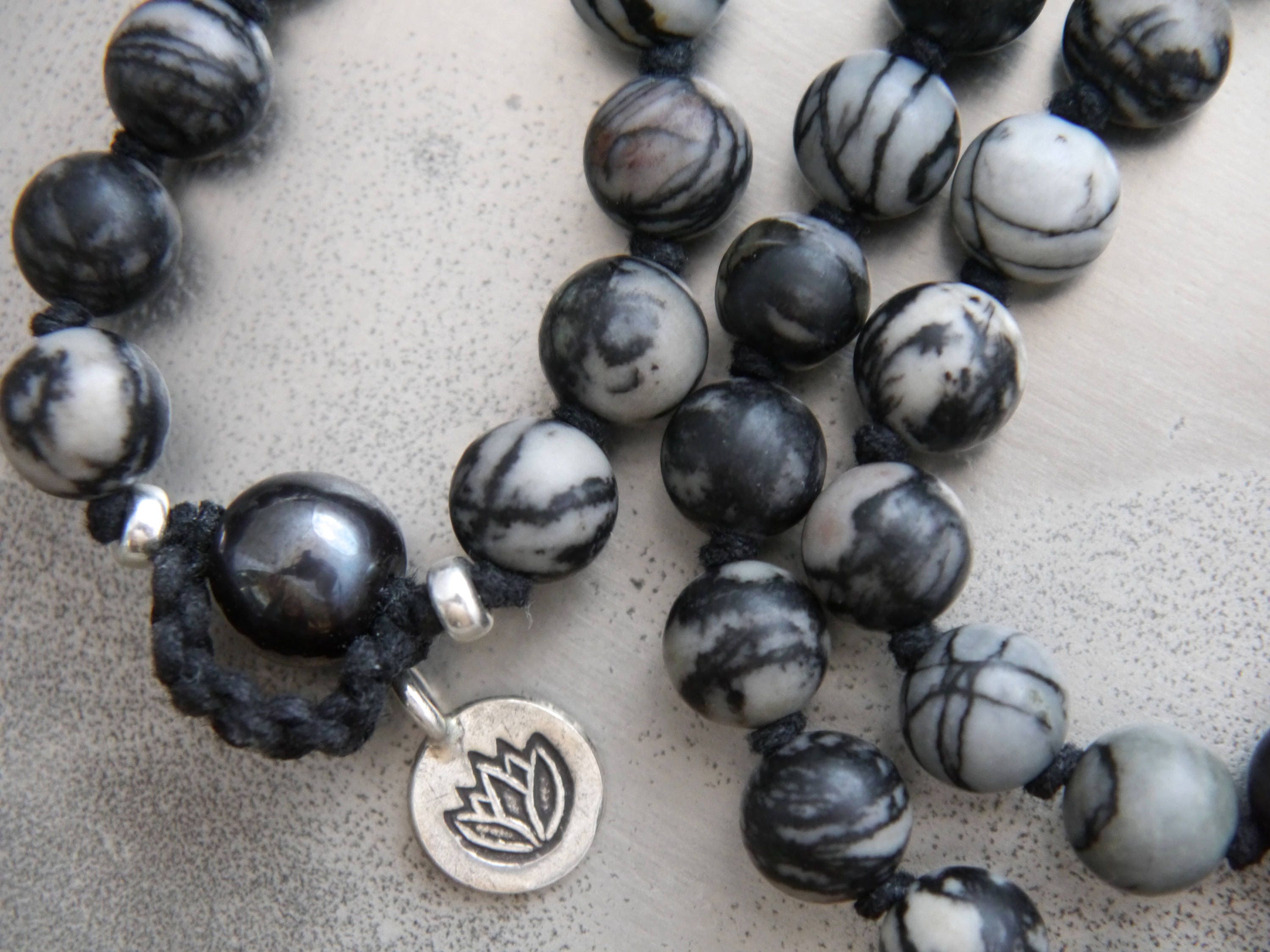 Black Silkstone Hematite 108 Mala Bead , Wrap, Hand Knotted Tibetan Prayer Beads