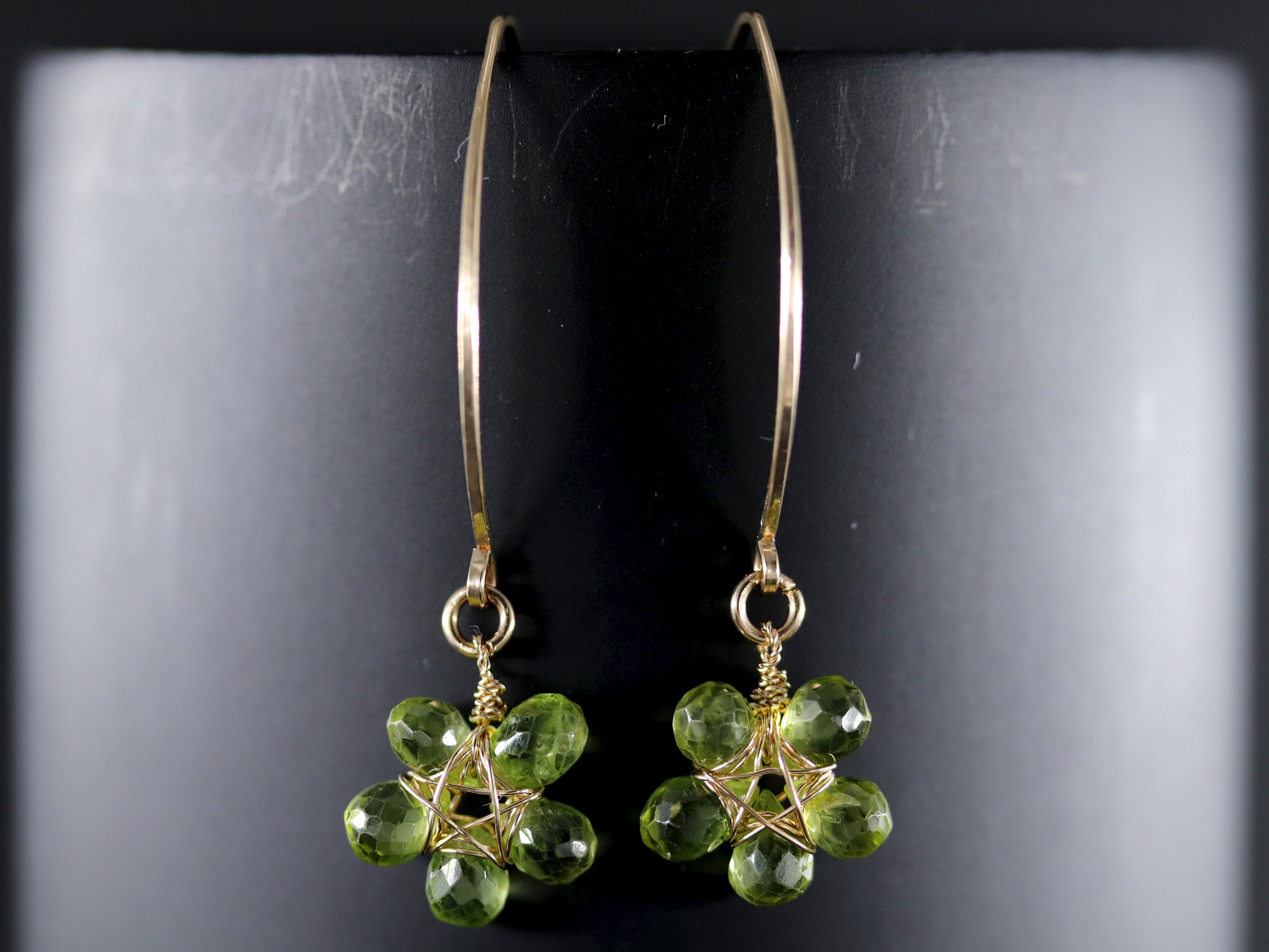 Peridot Green Floral Hoop Gemstone Earrings, 14K Gold Filled Spring Wedding