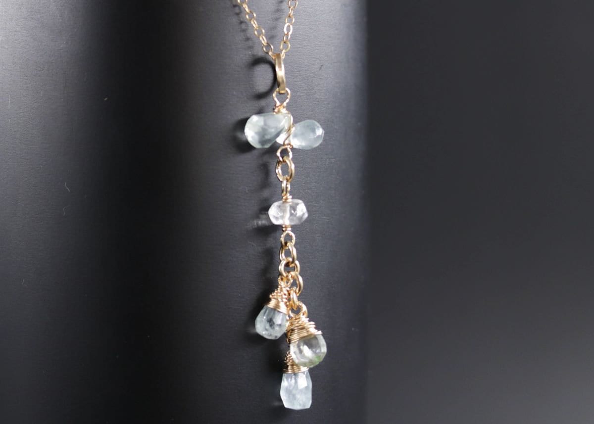 Aquamarine Lariat Y Gemstone Necklace, 14K Gold Filled Bohemian Bride
