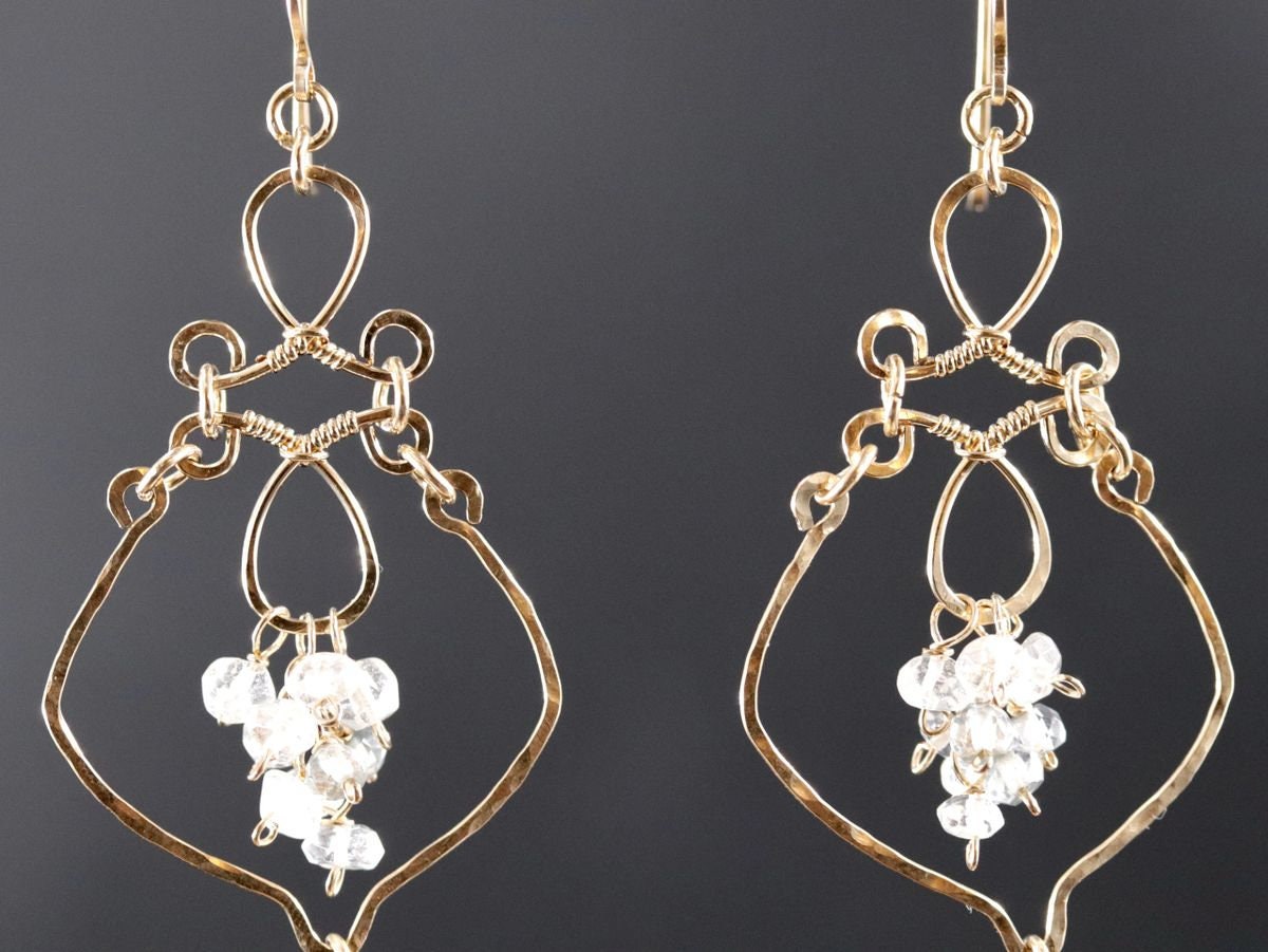 Green Amethyst Pink Opal Floral Chandelier Gemstone Earrings, 14K Gold Filled Bridal