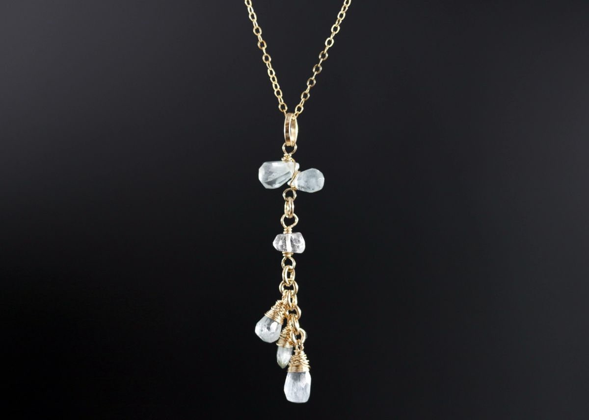 Aquamarine Lariat Y Gemstone Necklace, 14K Gold Filled Bohemian Bride