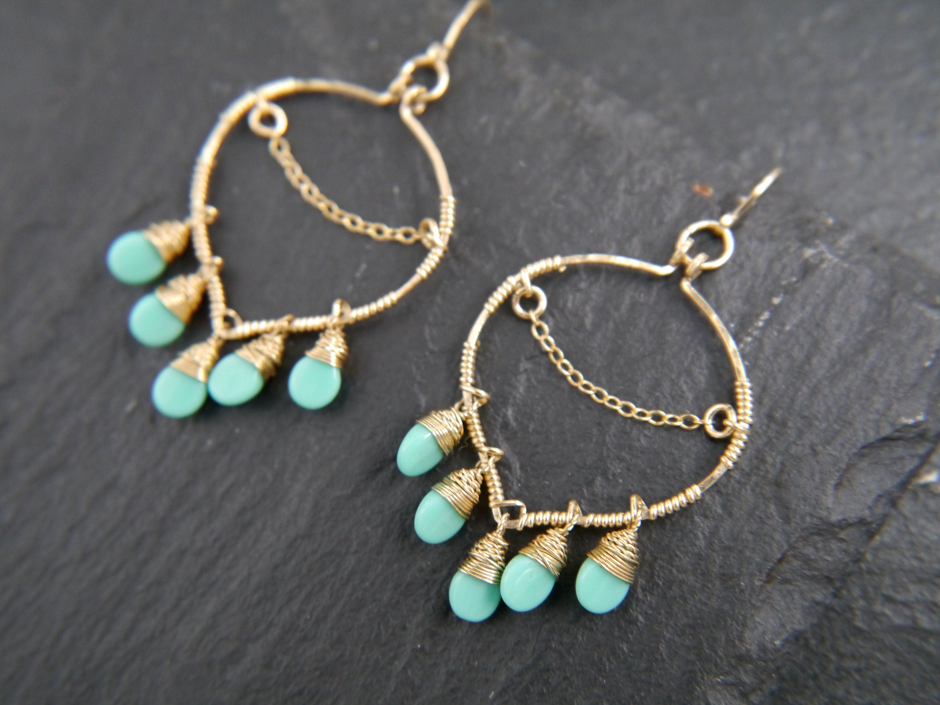 Boho Czech Glass Chandelier Gemstone Earrings, 14K Gold Filled Bohemian Style