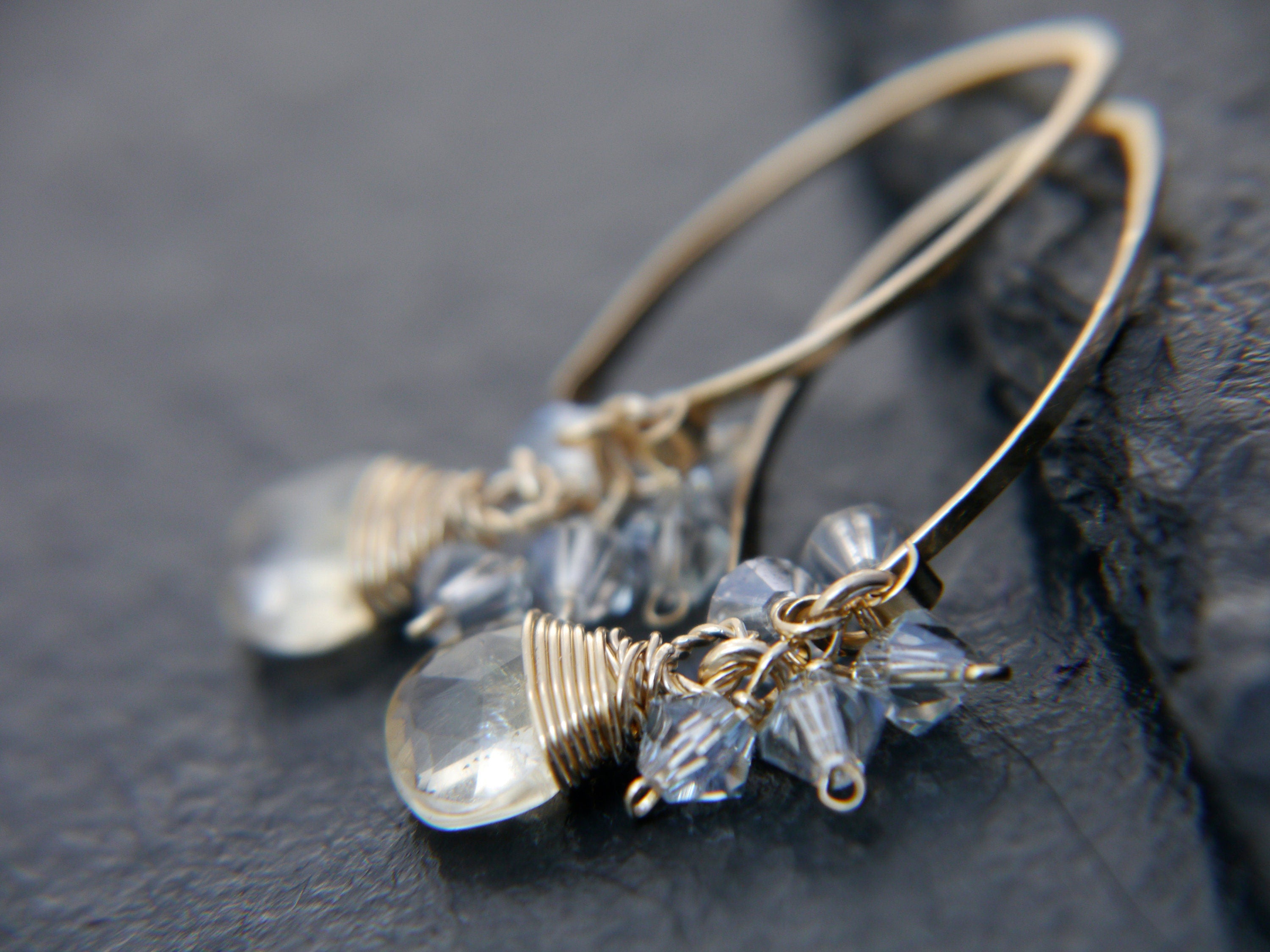 Citrine Teardrop Hoop Cluster Gemstone Earrings, 14K Gold Filled November Birthstone