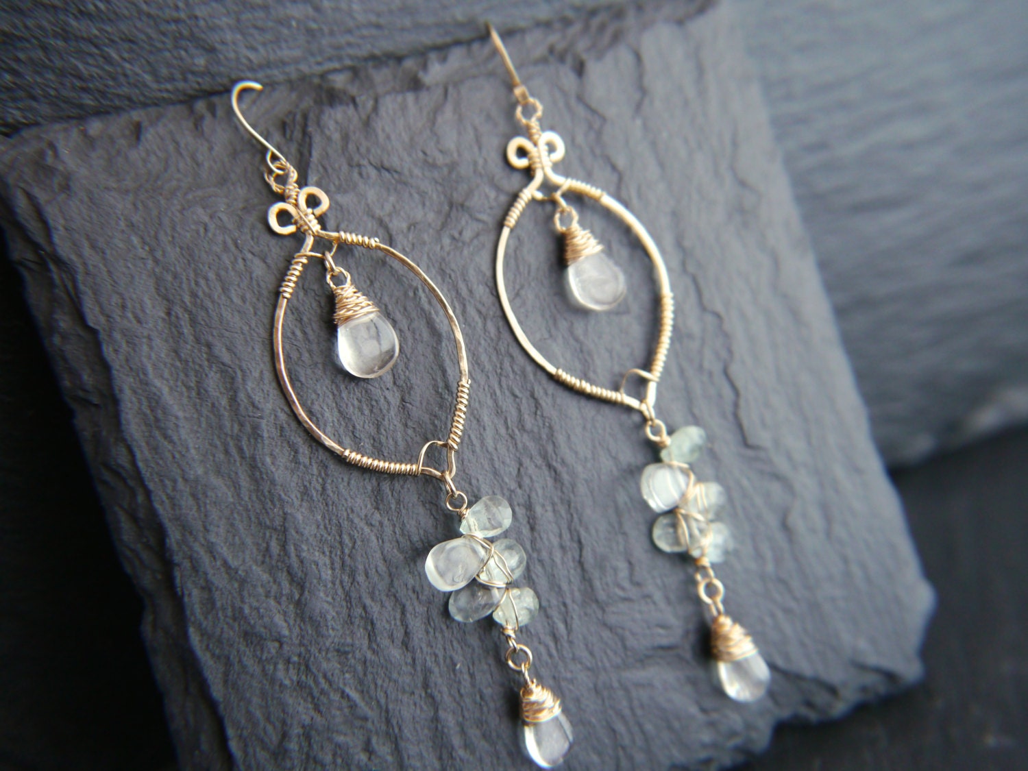 Aquamarine Floral Chandelier Gemstone Earrings, 14K Gold Filled Bohemian Chic