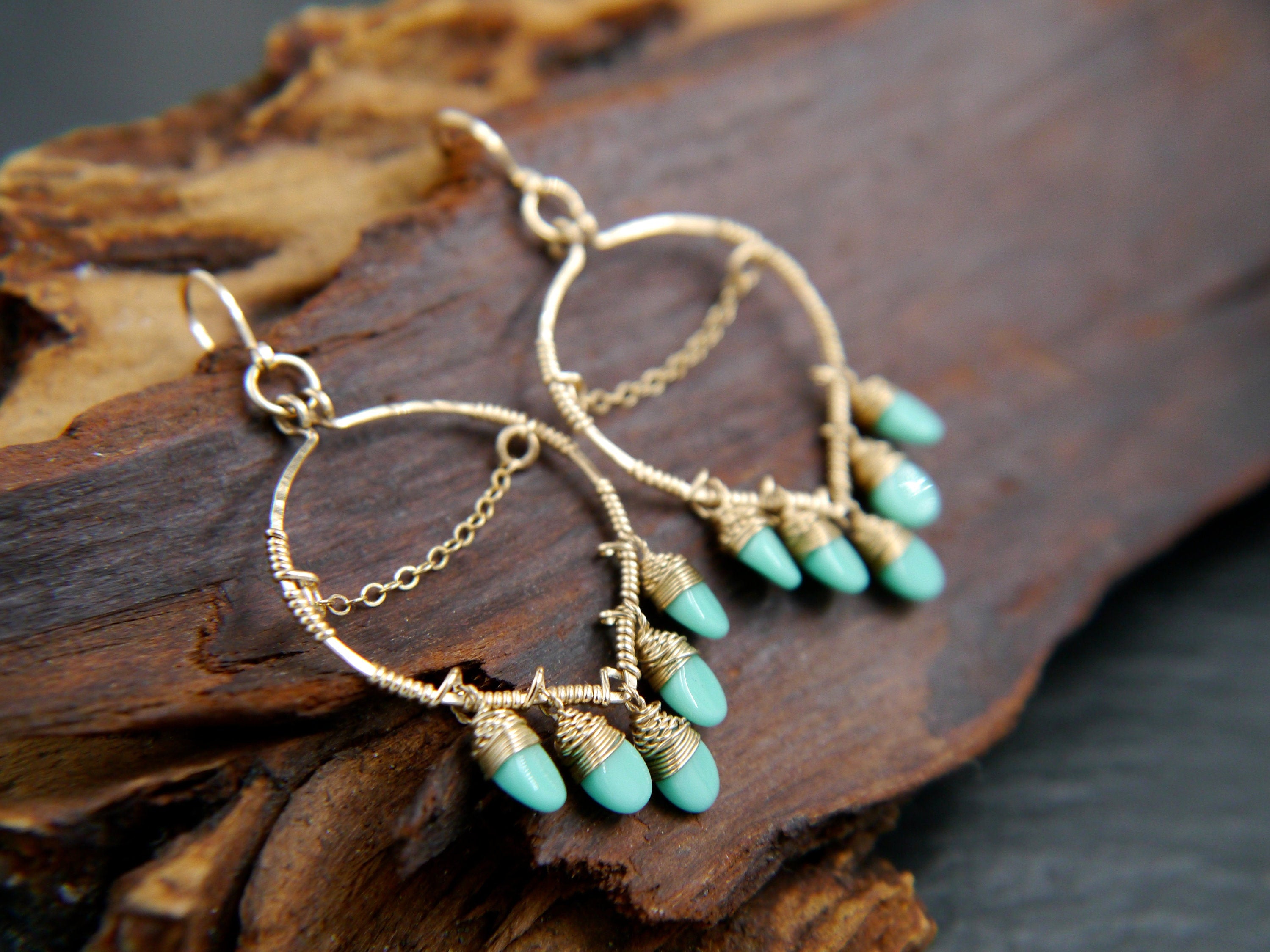 Boho Czech Glass Chandelier Gemstone Earrings, 14K Gold Filled Bohemian Style