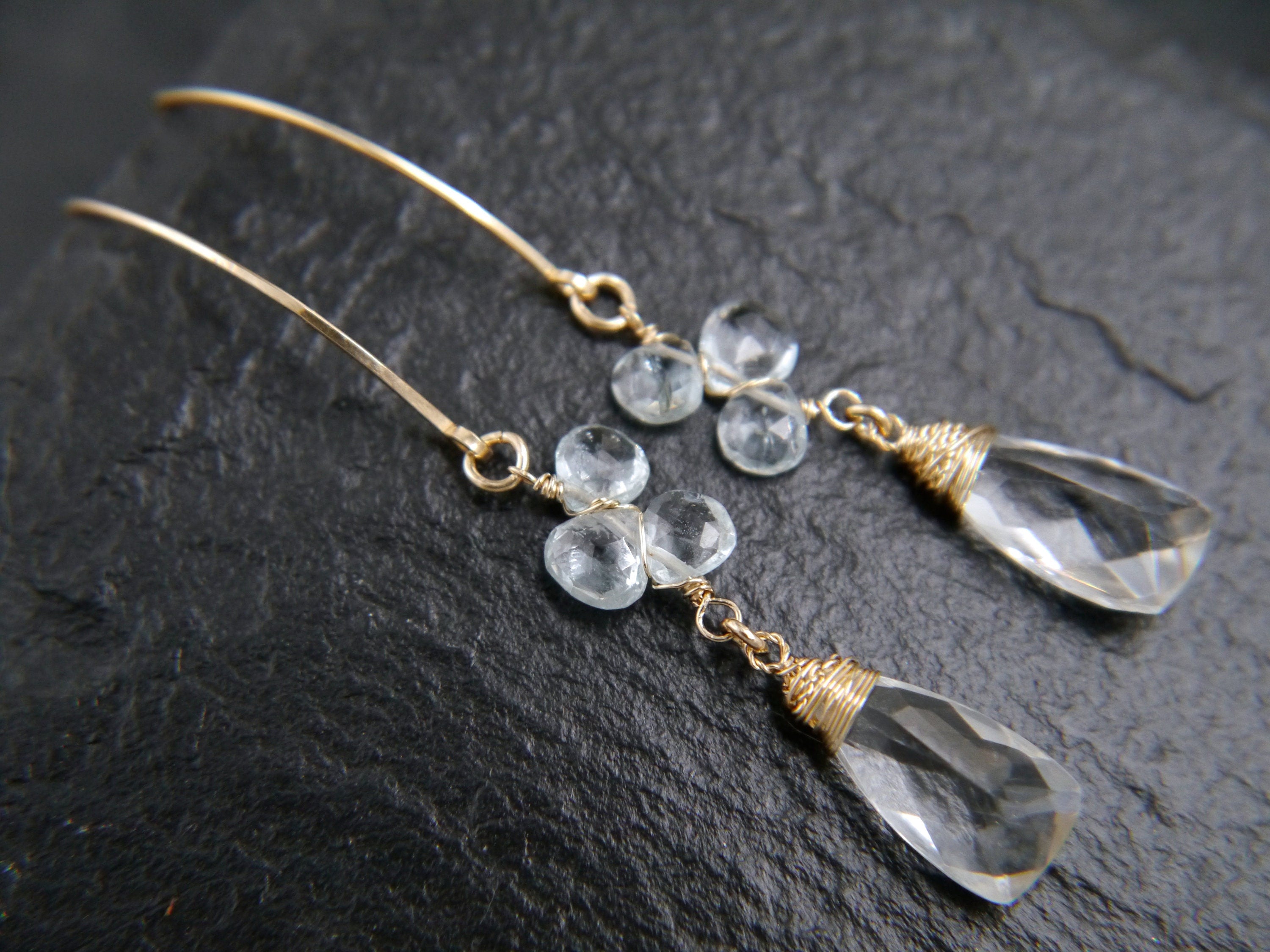 Trillion Aquamarine Quartz Gemstone Earrings, 14K Gold Filled Minimalist Jewelry