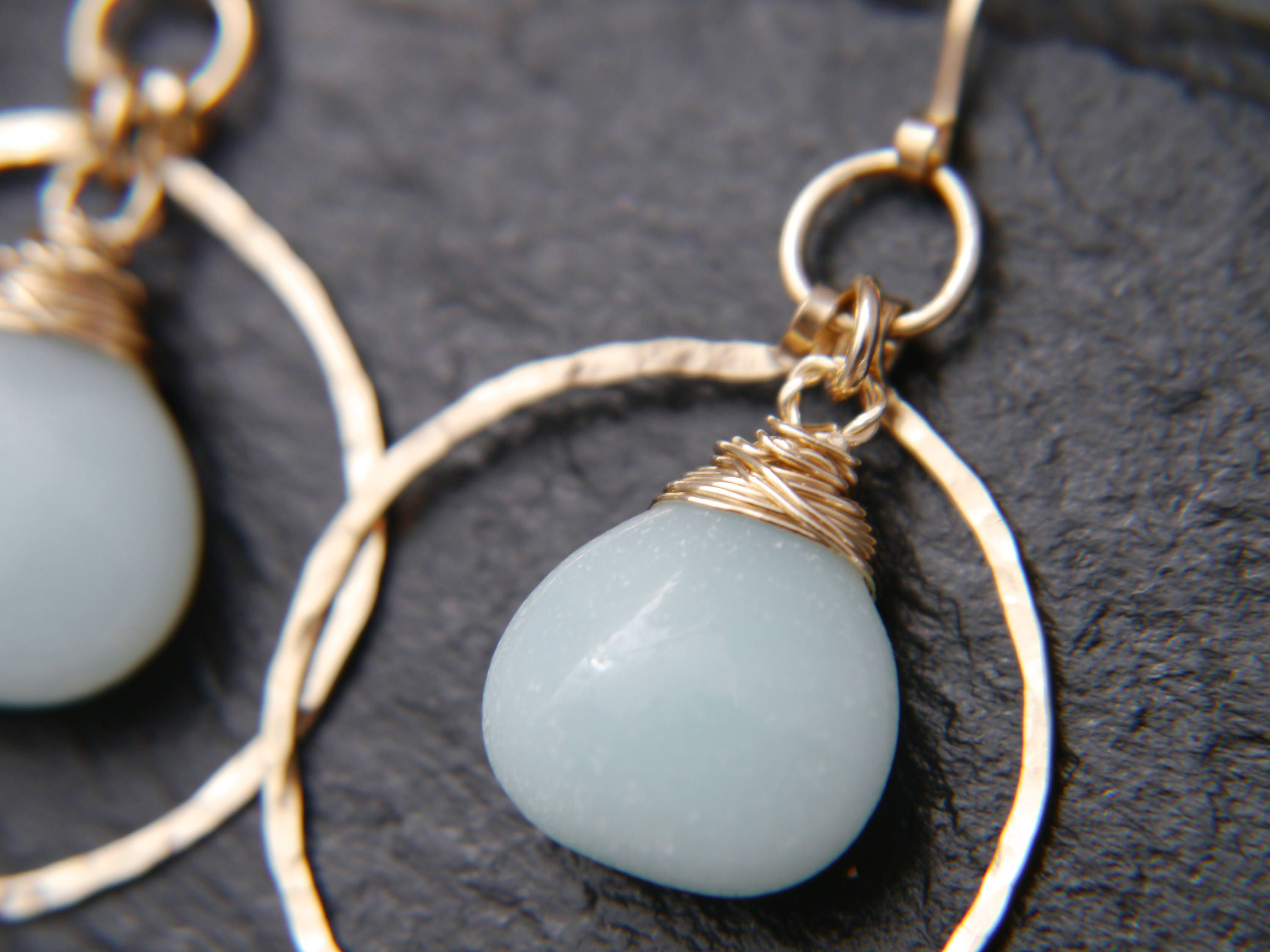 Amazonite Hoop Earrings, 14K Gold Filled Circle Dangle, Everyday Gemstone Jewelry