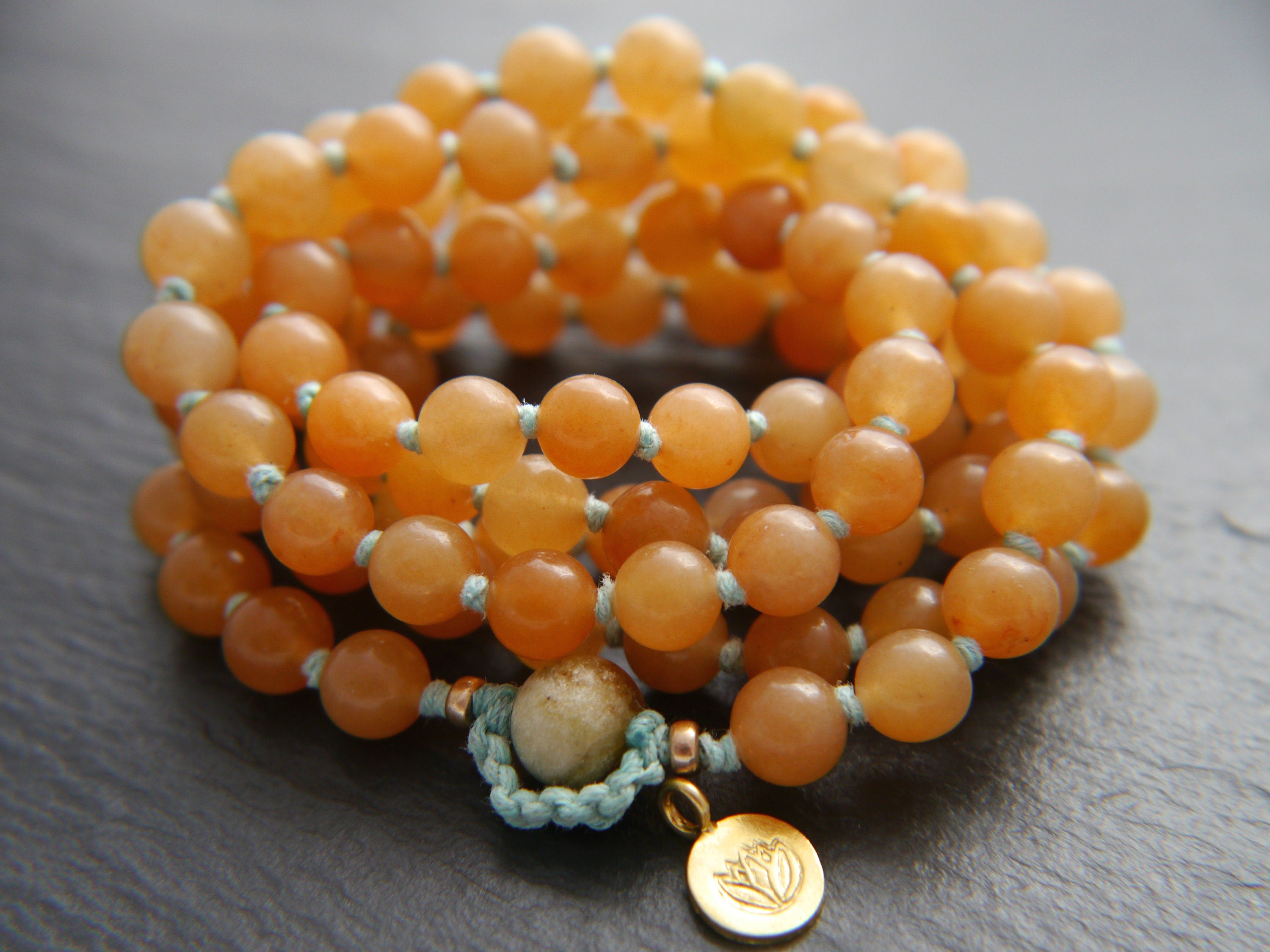 Red Aventurine Mala Beads, 108 Gemstone Beads, Wrap, Hand Knotted