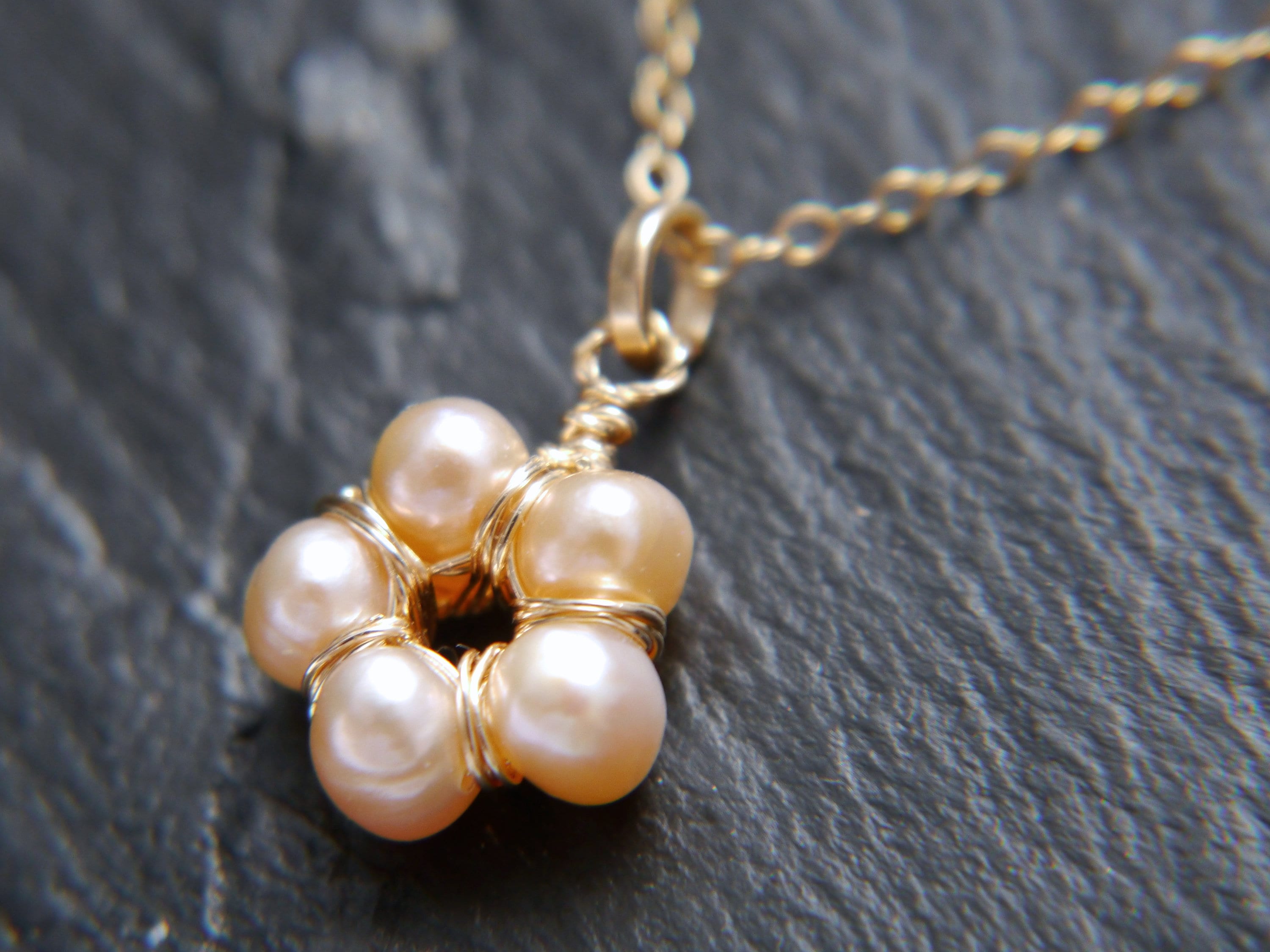 Freshwater Pearl Flower Pendant Gemstone Necklace, 14K Gold Filled, Nature Inspired Jewelry
