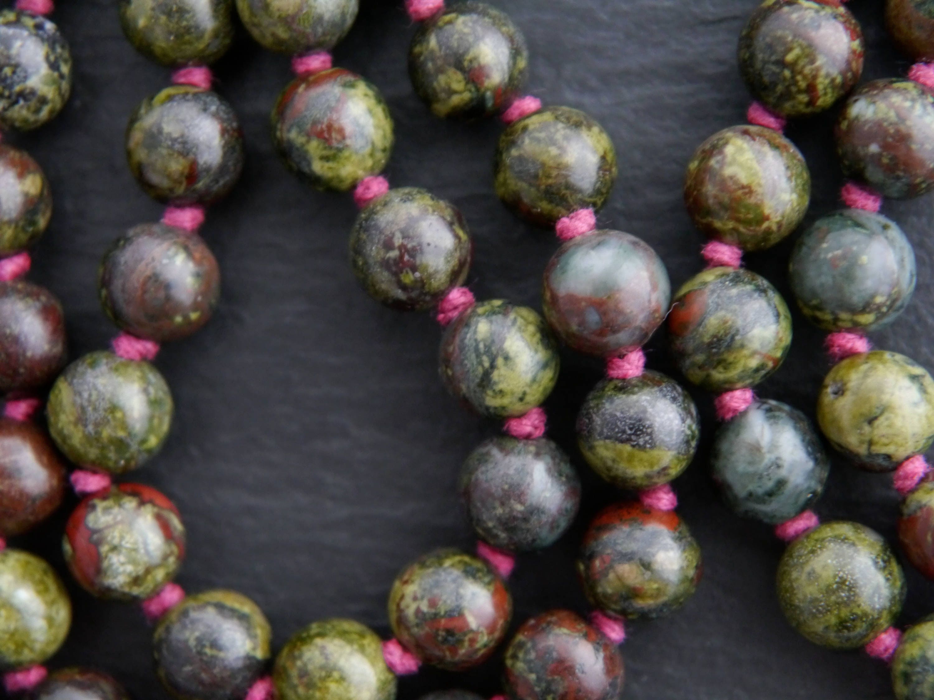 Red Dragon Blood Jasper 108 Mala Bead , Wrap, Hand Knotted Tibetan Prayer Beads