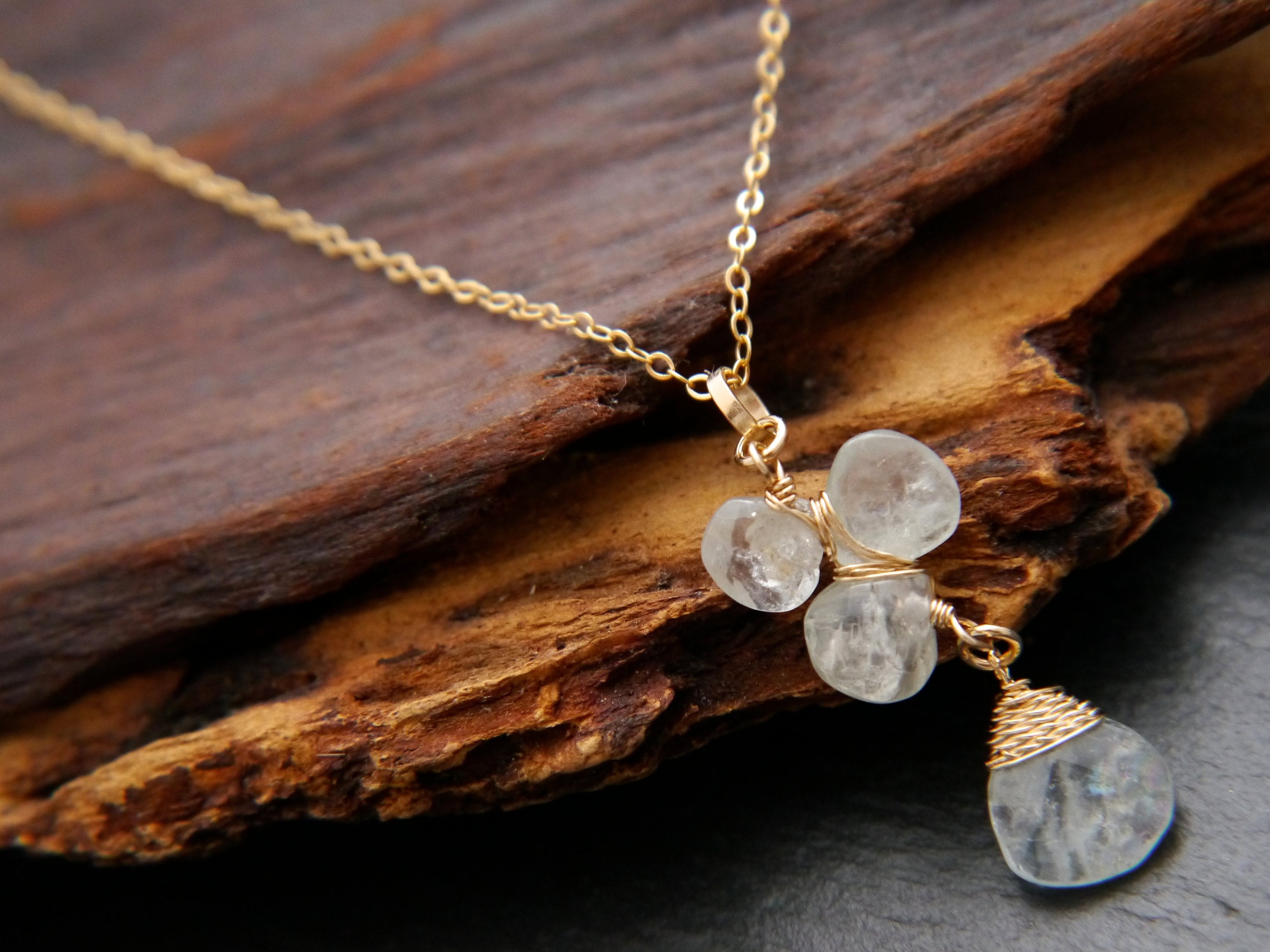 Aquamarine Flower Pendant Gemstone Necklace, 14K Gold Filled, Bridal