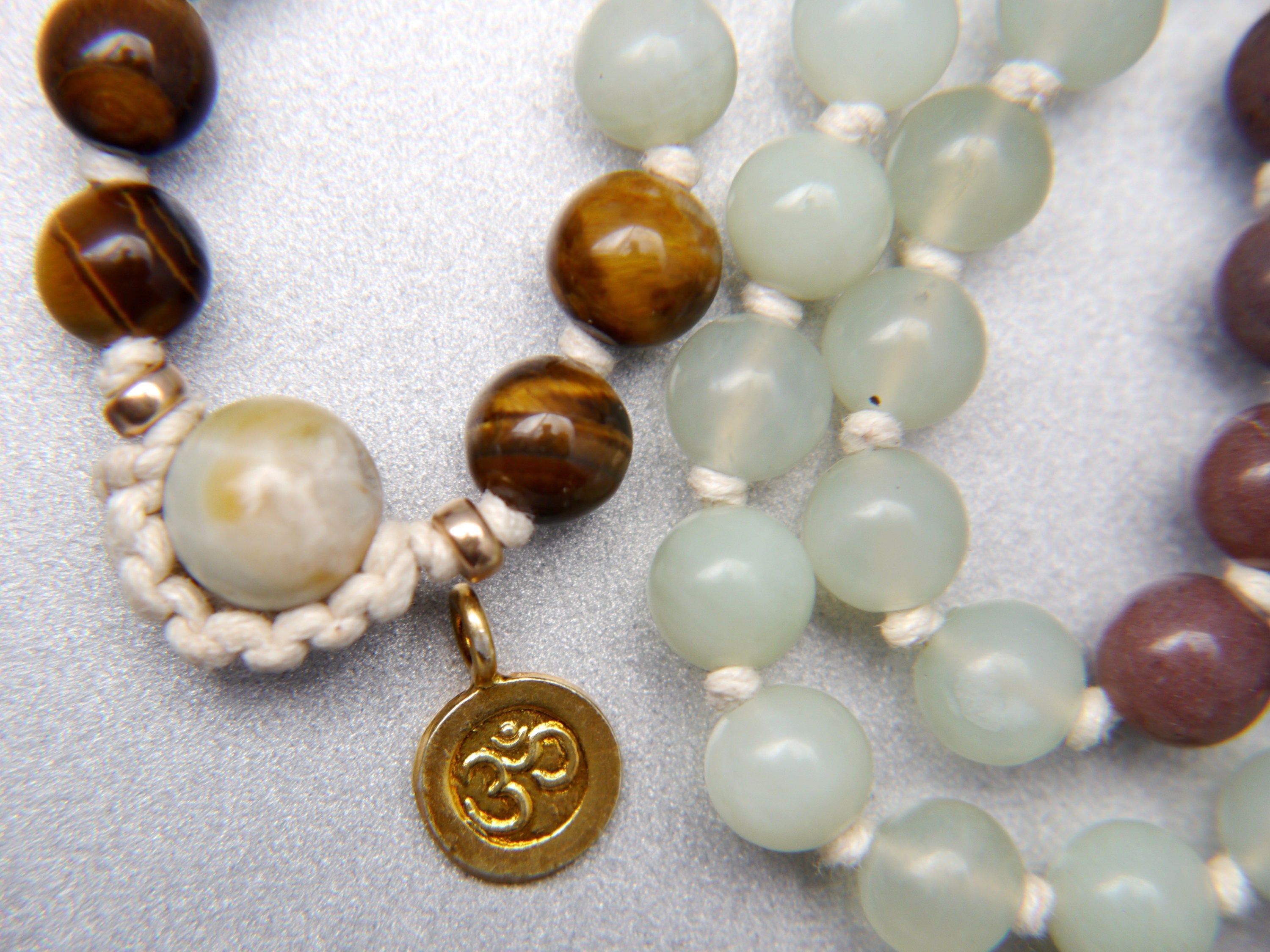 Purple Aventurine Sea Green Serpentine Mala Beads, 108 Gemstone , Hand Knotted