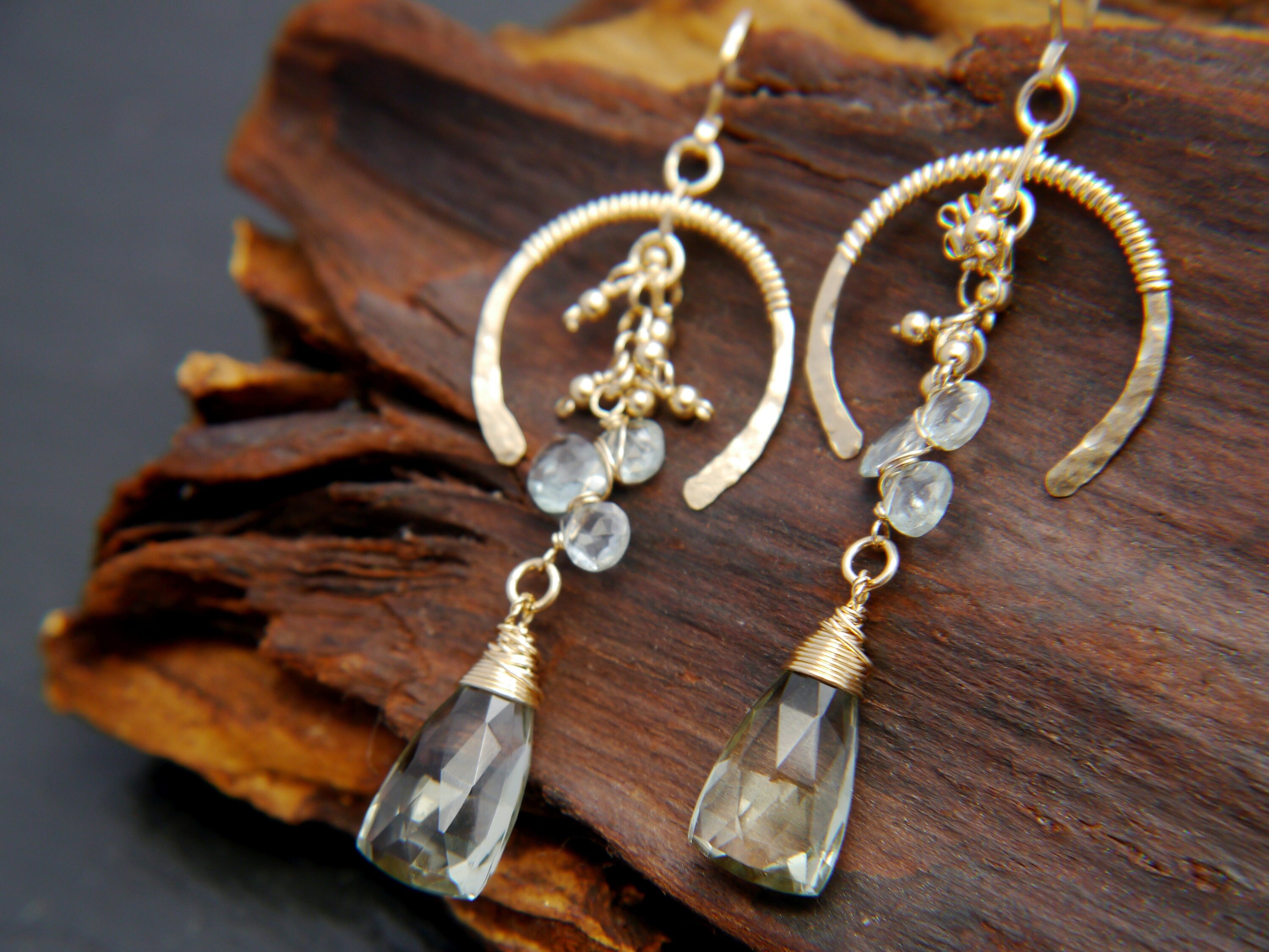 Green Amethyst Chandelier Gemstone Earrings, 14K Gold Filled Elegant Bridal
