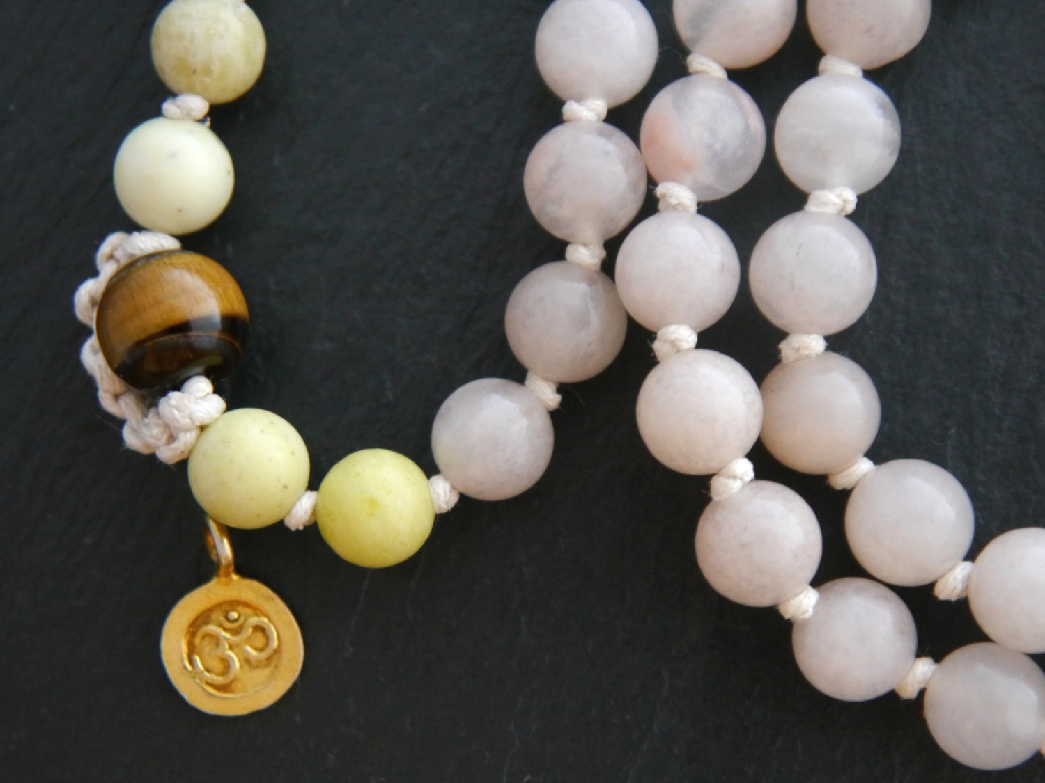 108 Gemstone Mala , Wrap, Hand Knotted Prayer Beads