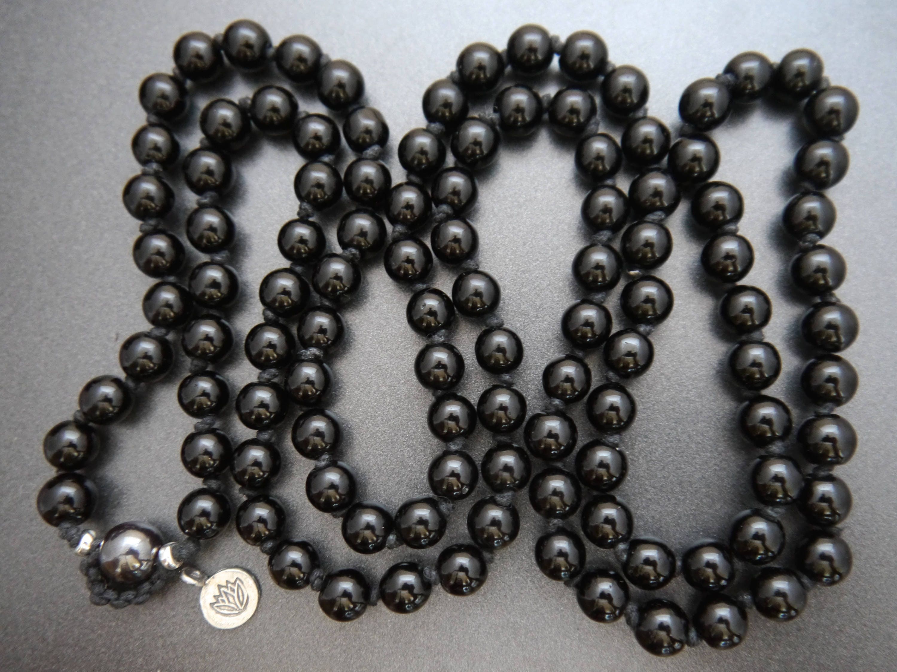 Black Obsidian 108 Mala Bead , Wrap, Hand Knotted Tibetan Prayer Beads