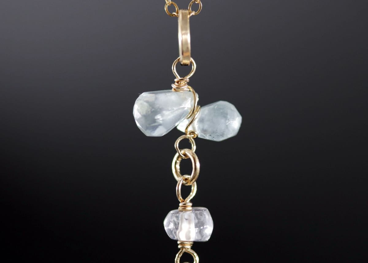 Aquamarine Lariat Y Gemstone Necklace, 14K Gold Filled Bohemian Bride