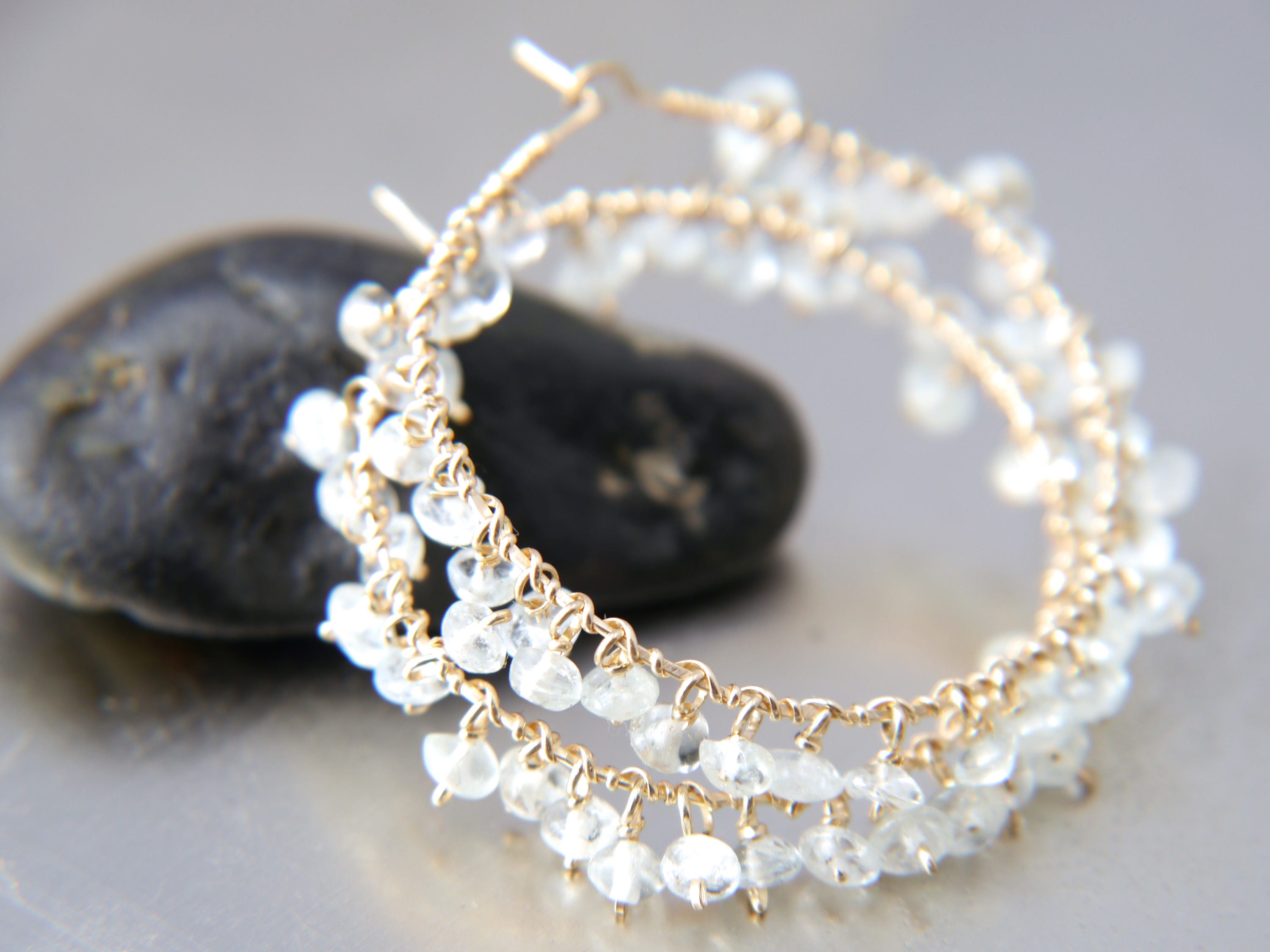 Aquamarine Floral Hoop Gemstone Earrings, 14K Gold Filled Boho Style