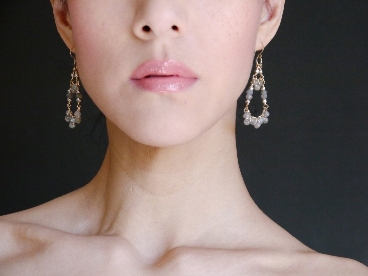 Labradorite Pyrite Chandelier Gemstone Earrings, 14K Gold Filled Bohemian Bridal Jewelry