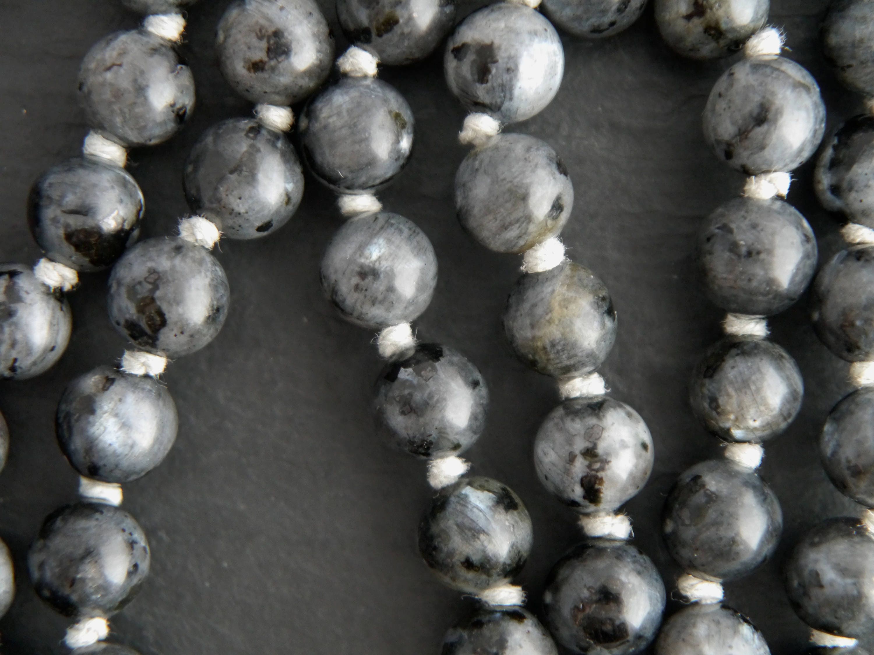 Gray Flash Labradorite Mala Beads, 108 Gemstone Beads, Wrap, Hand Knotted