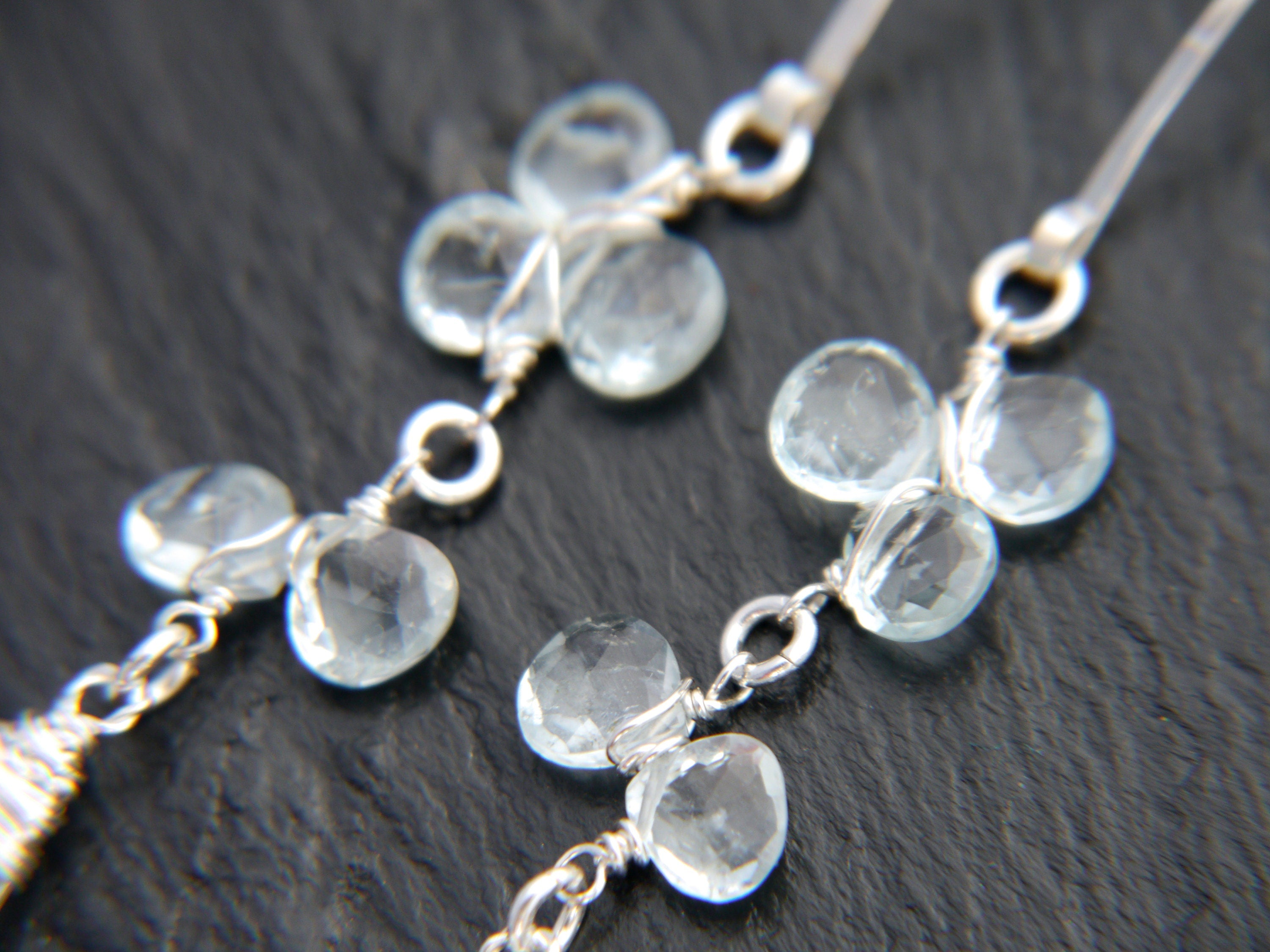 Aquamarine Quartz Trillion Hoop Gemstone Earrings, Sterling Silver, Garden Wedding