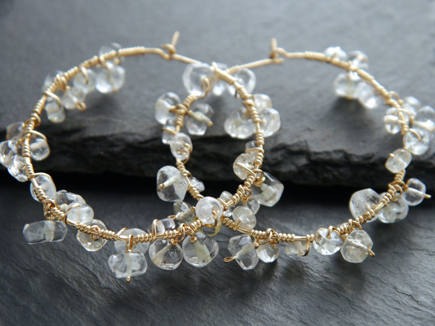 Aquamarine Floral Hoop Gemstone Earrings, 14K Gold Filled Garden Wedding