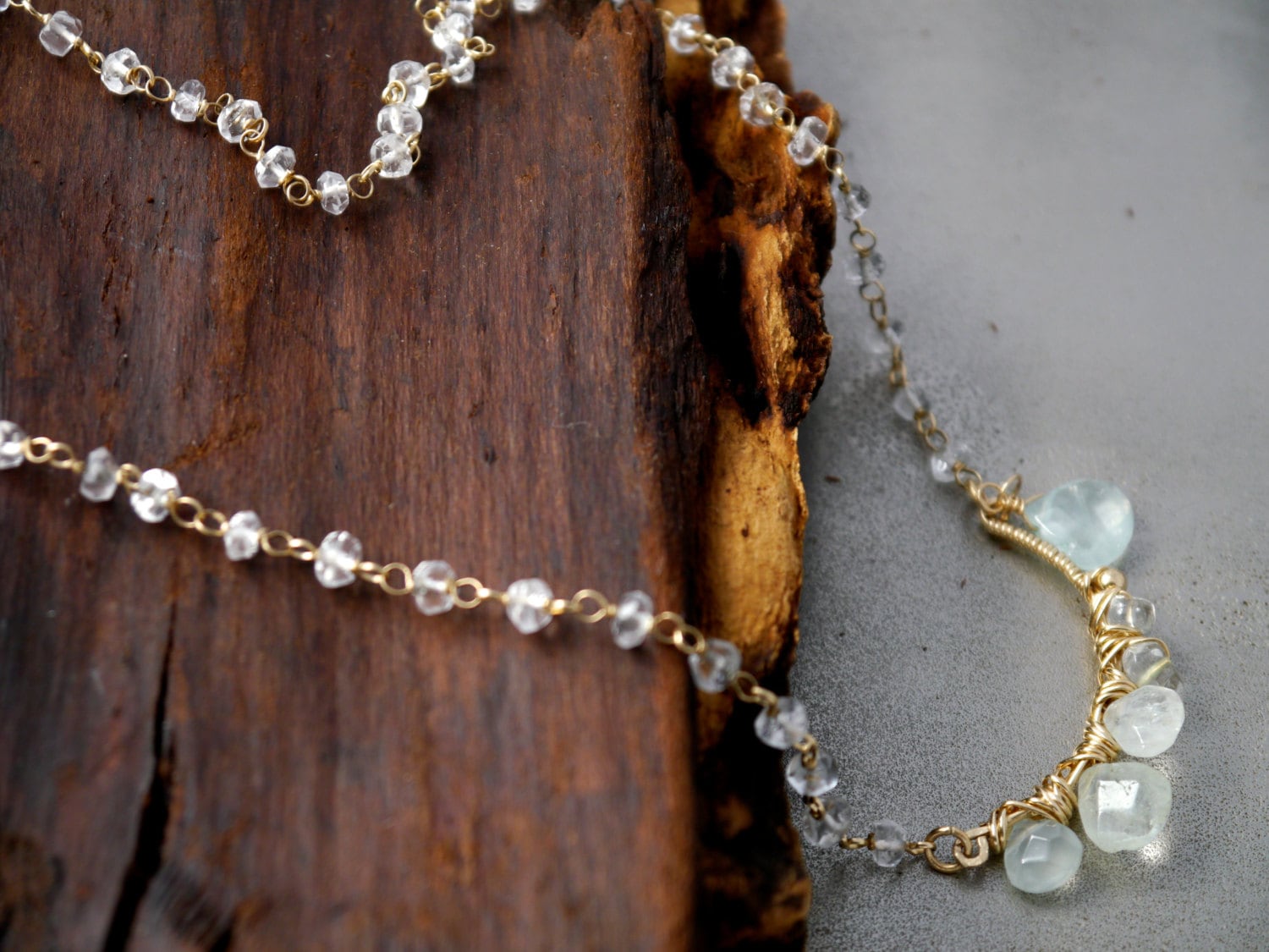 Aquamarine Statement Necklace, 14K Gold Filled, Bohemian Wedding