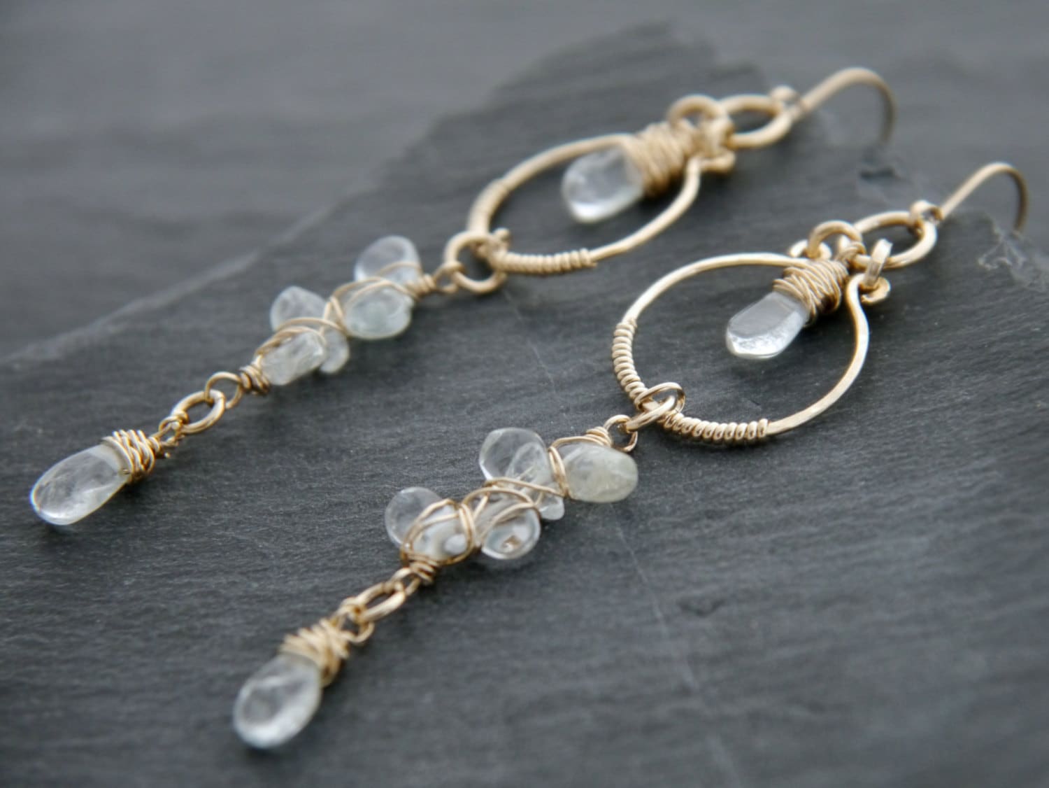 Aquamarine Long Dangle Earrings, 14K Gold Filled Linear Drop, Bridal Jewelry