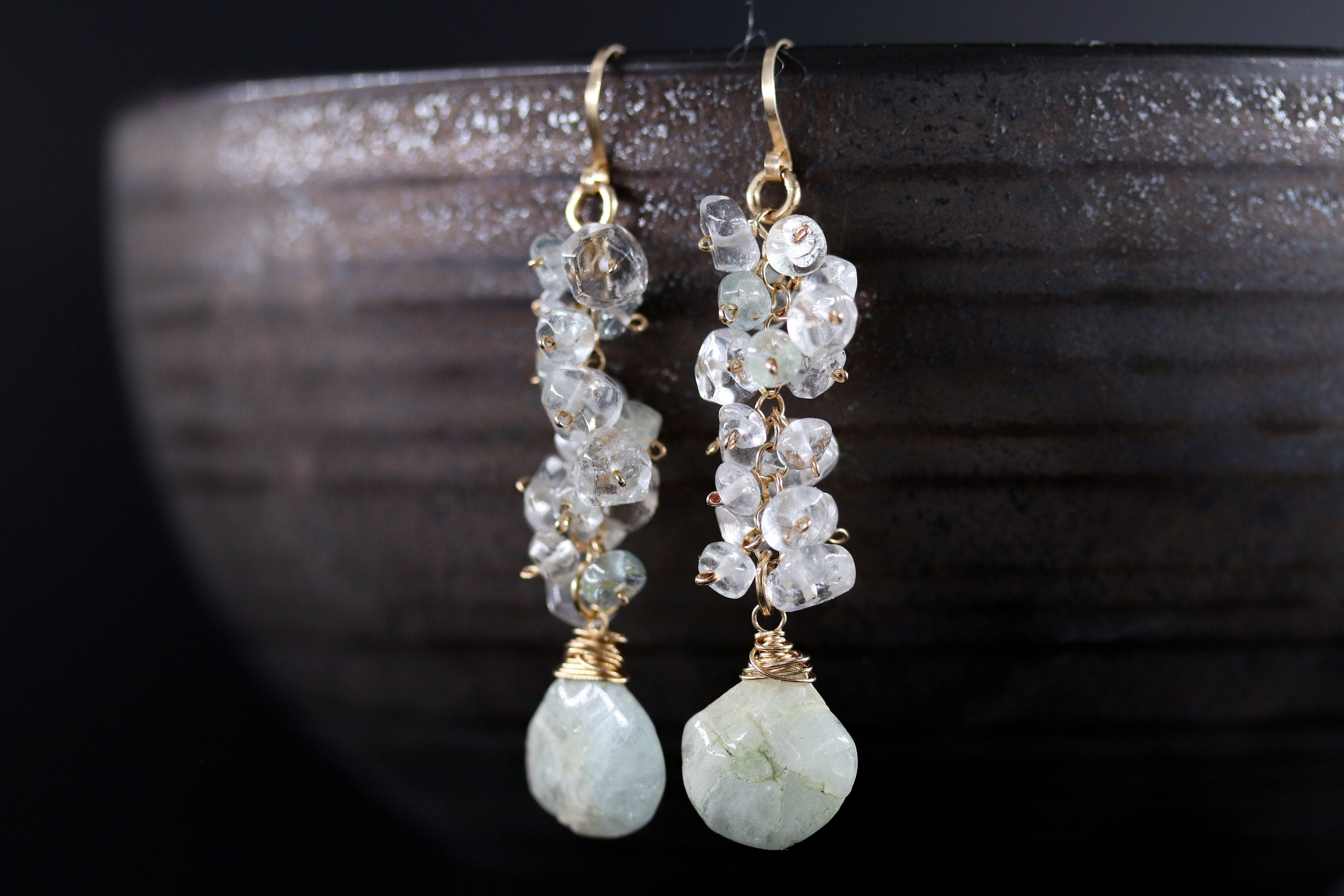 Aquamarine Cluster Floral Gemstone Earrings, 14K Gold Filled Garden Wedding