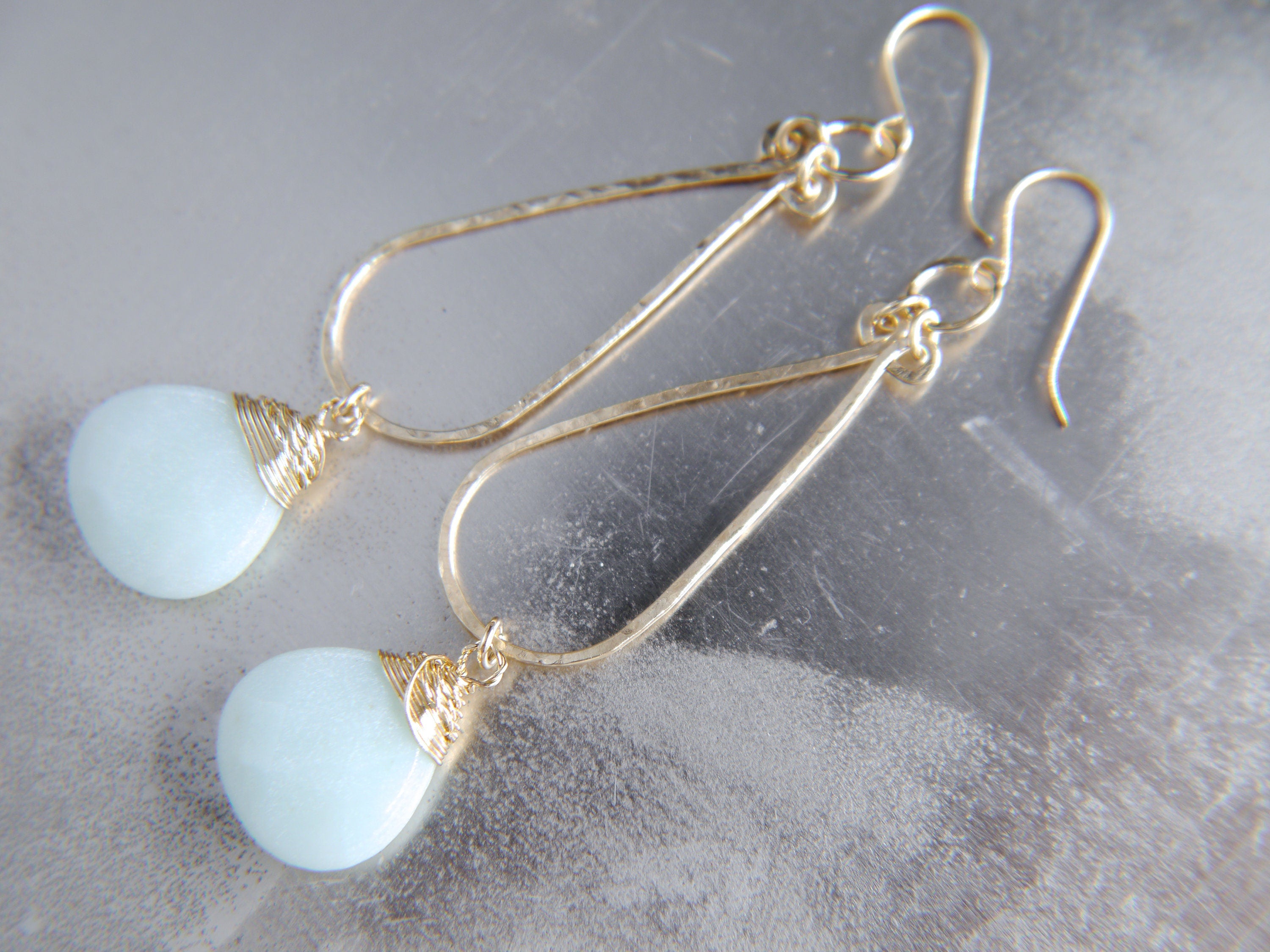 Amazonite Teardrop Bridal Earrings, 14K Gold Filled Chandelier Dangle, Wedding Jewelry