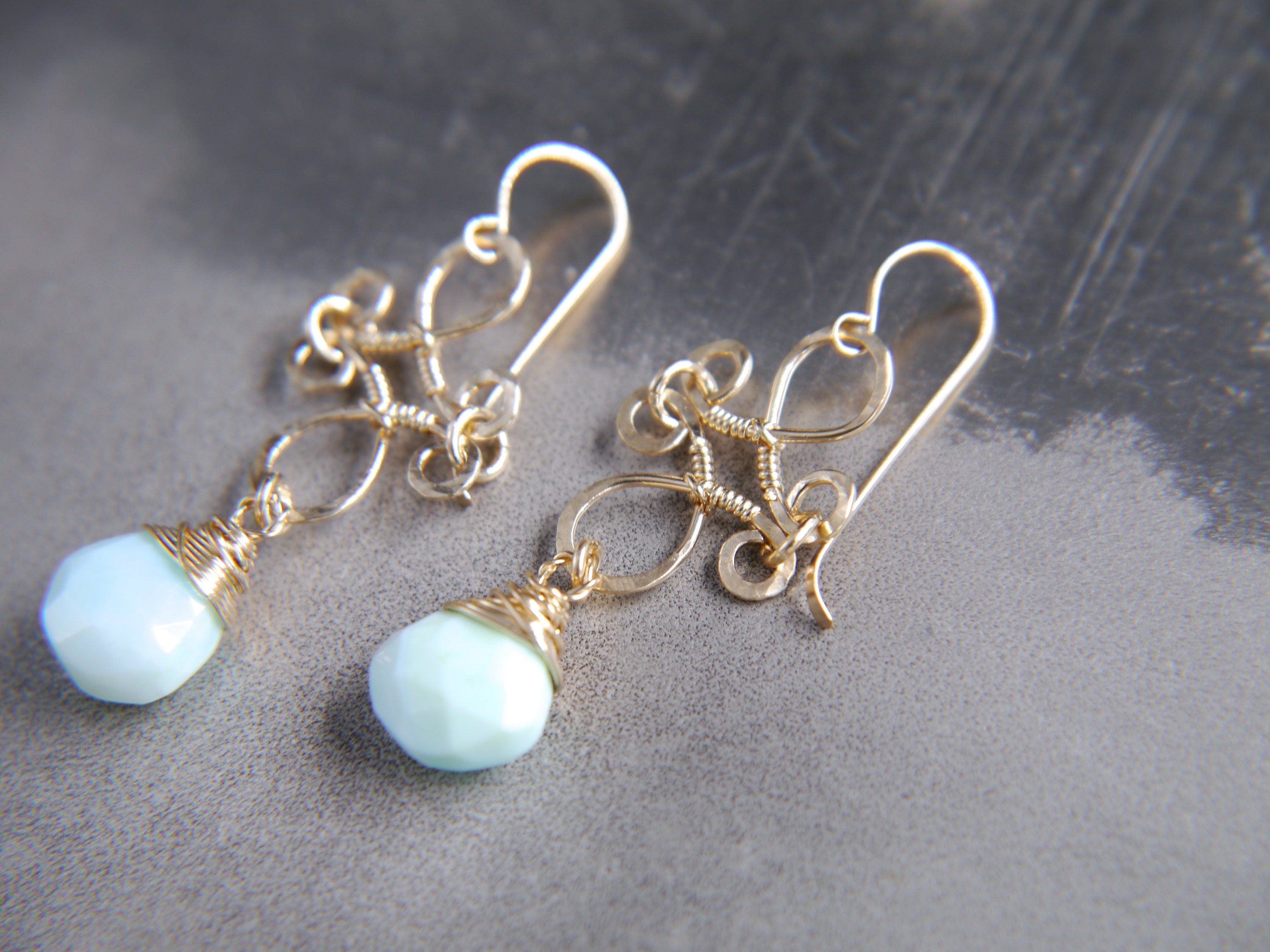 Blue Opal Chandelier Gemstone Earrings, 14K Gold Filled Something Blue