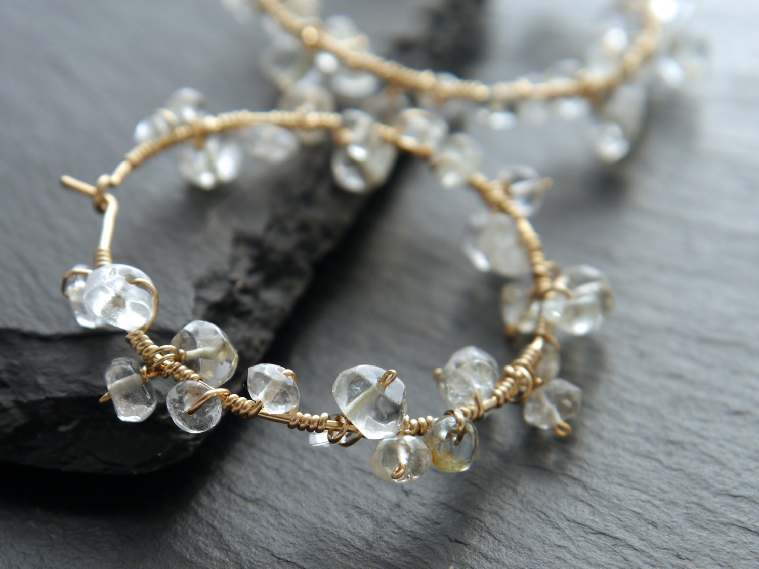 Aquamarine Floral Hoop Gemstone Earrings, 14K Gold Filled Garden Wedding