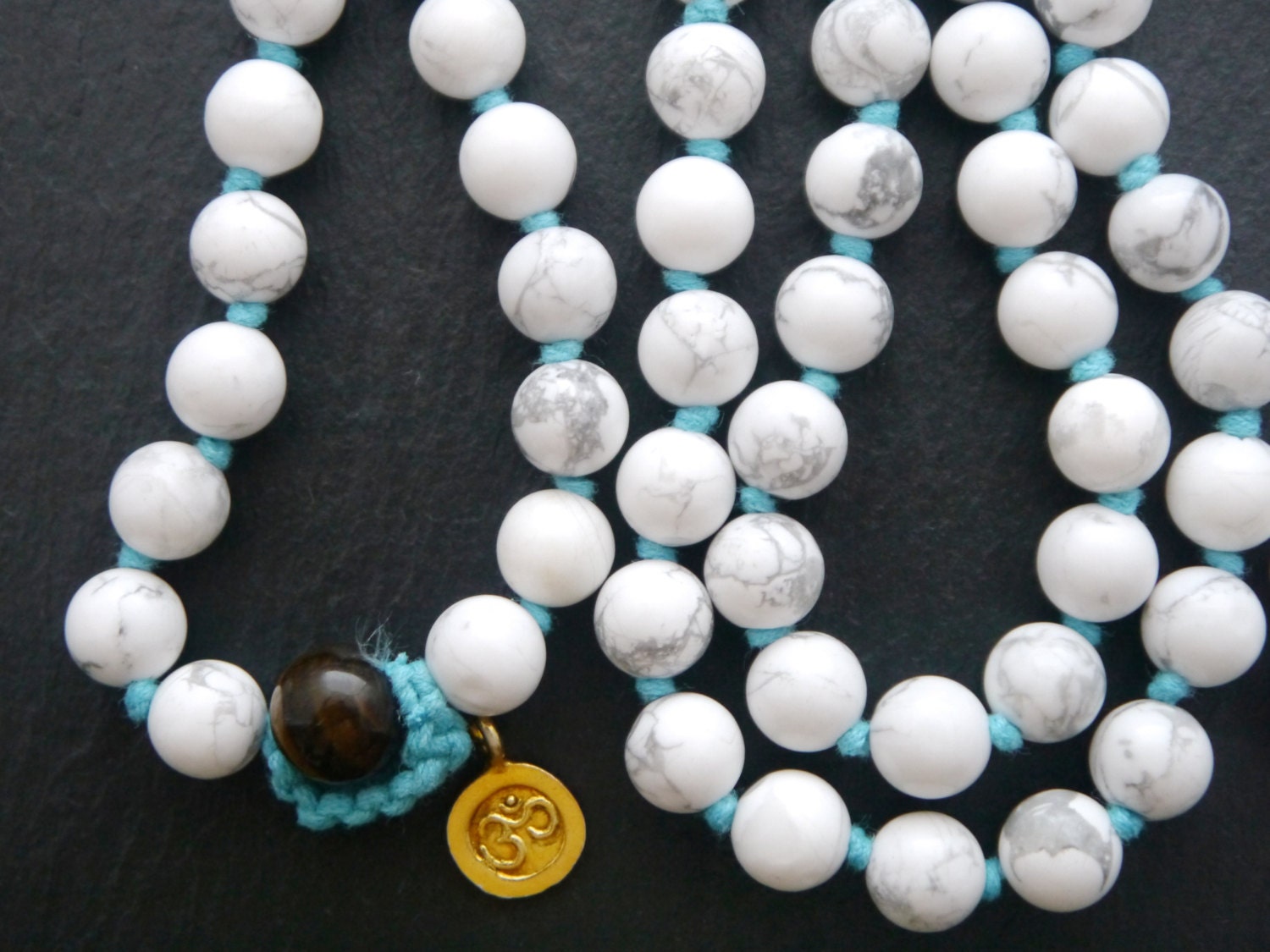 White Howlite Mala Beads, 108 Gemstone Beads, Wrap, Hand Knotted