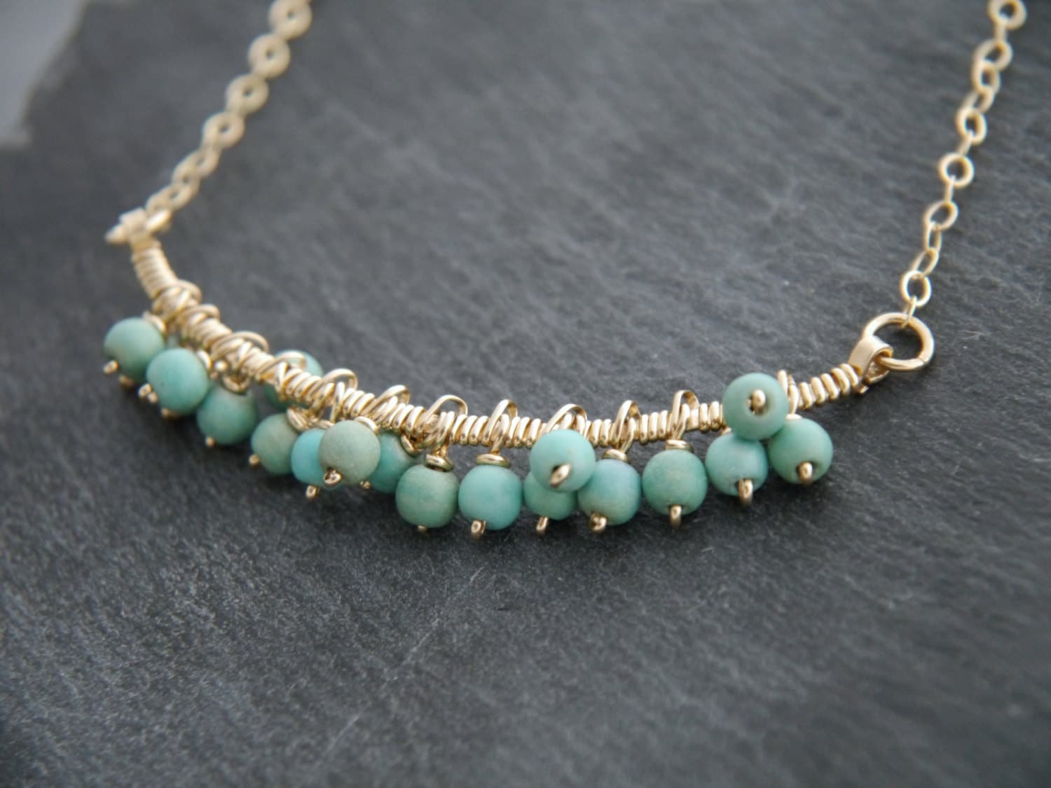 Aqua Teal Magnesite Bar Gemstone Necklace, 14K Gold Filled Minimalist Jewelry
