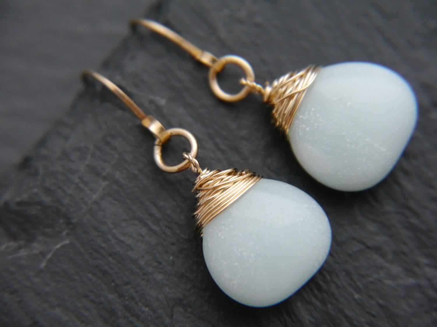 Aqua Amazonite Teardrop Earrings, 14K Gold Filled Dangle, Beach Wedding Jewelry