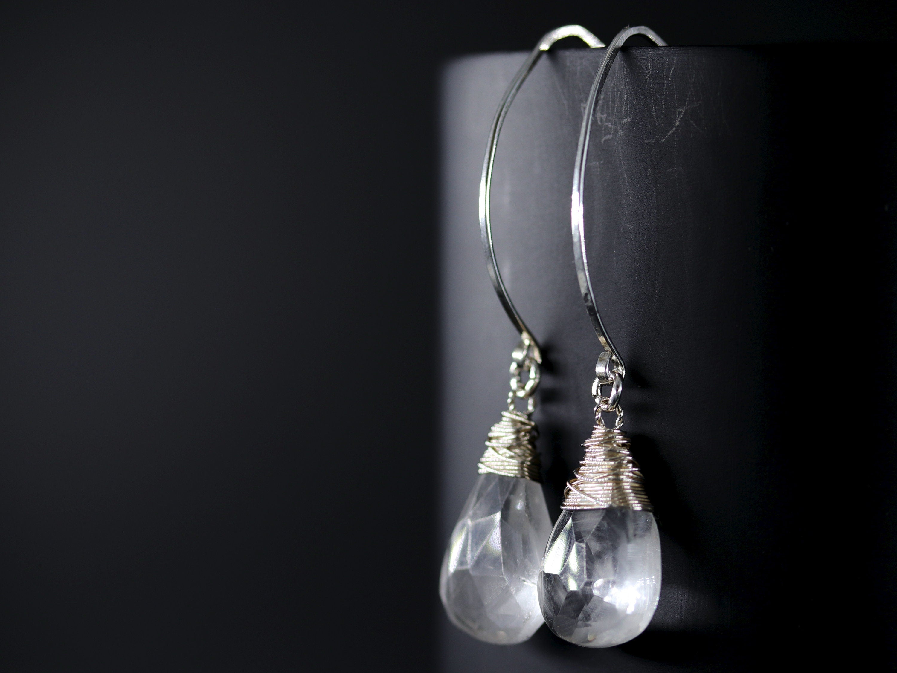 Clear Quartz Hoop Gemstone Earrings, Sterling Silver